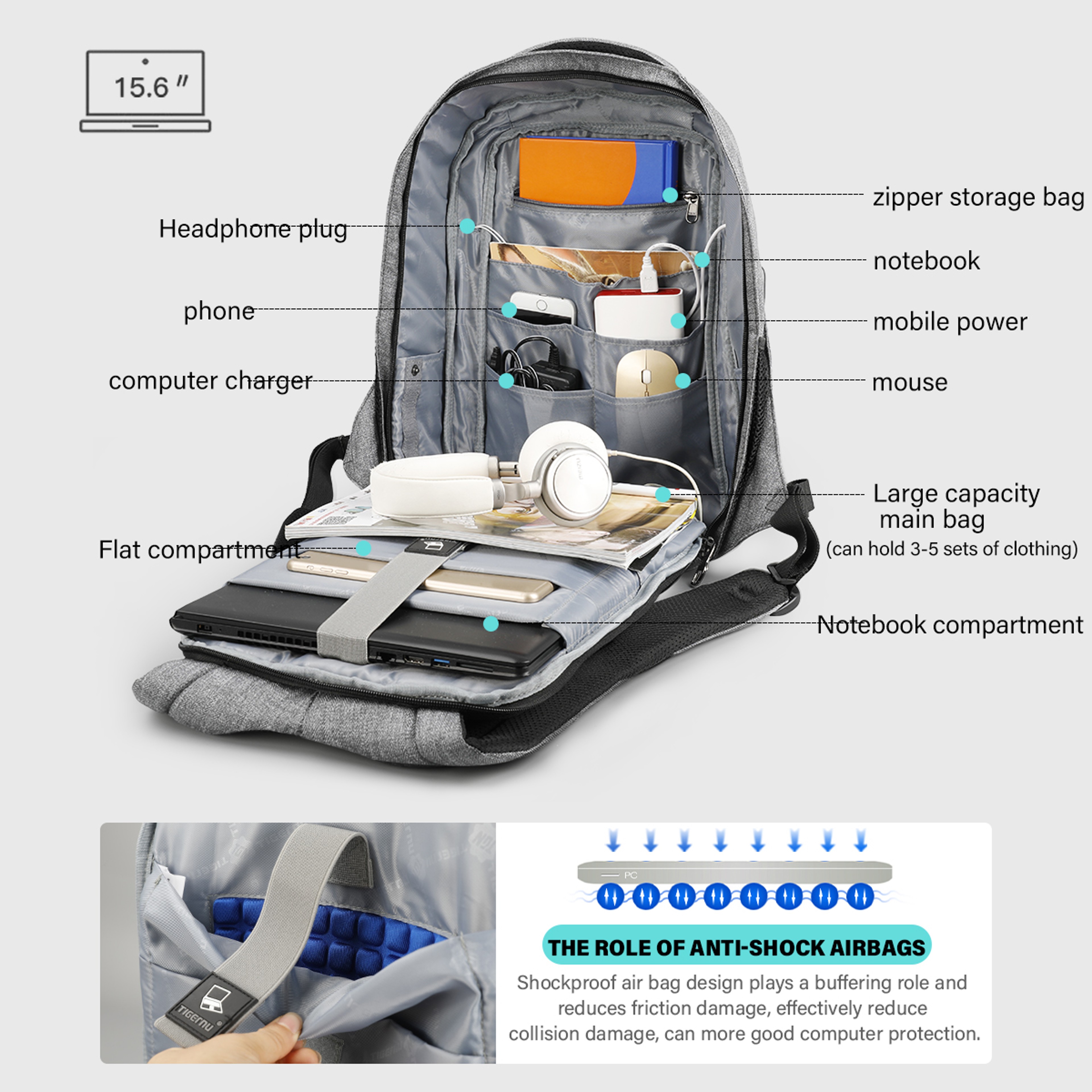 Anti Theft Laptop Backpack USB Travel School Bag For Men 2