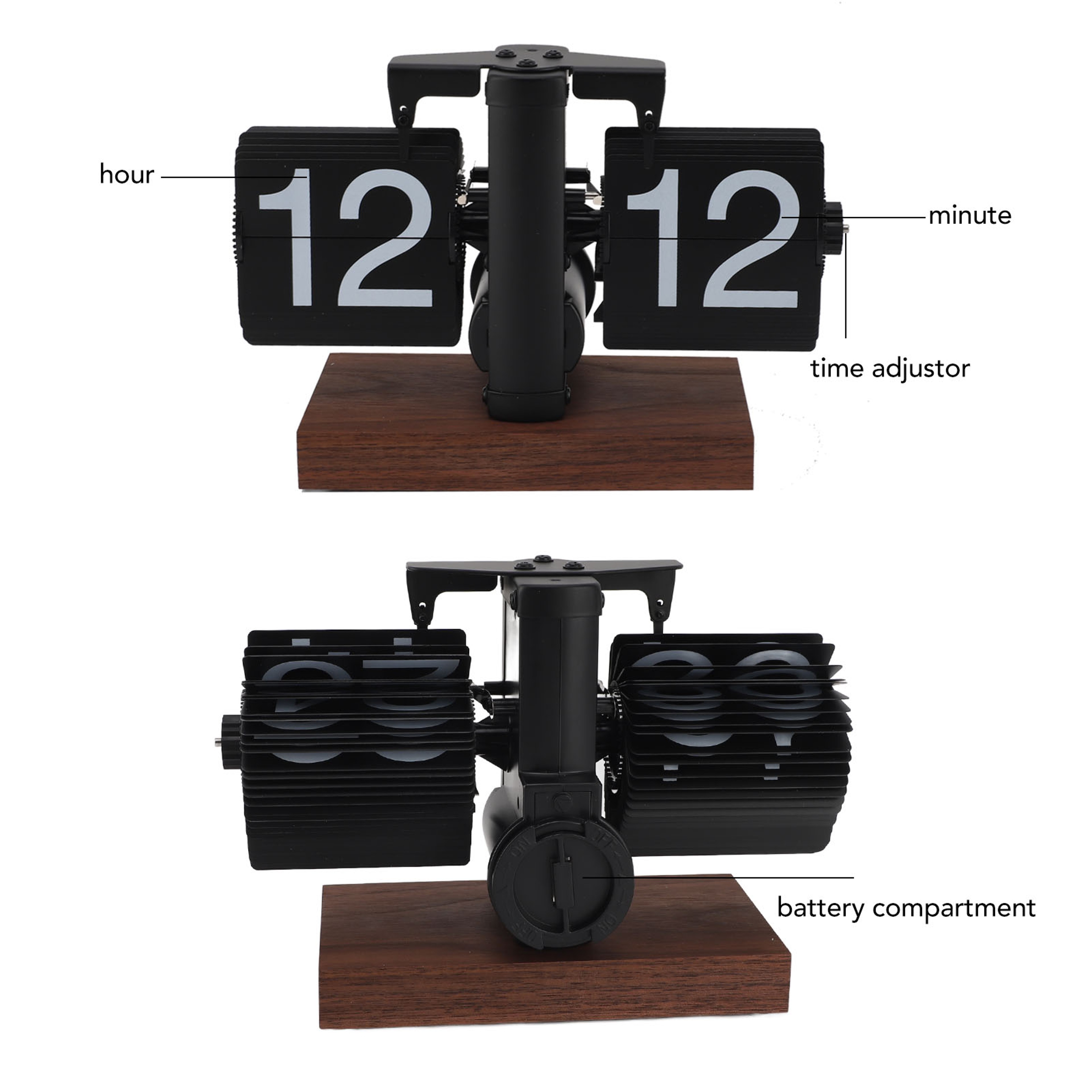 Vintage Desk Clock with Large Numbers, Adjustable Rotary Knob, Anti Slip Base, 24 Hour Analog Table Clock – view 2