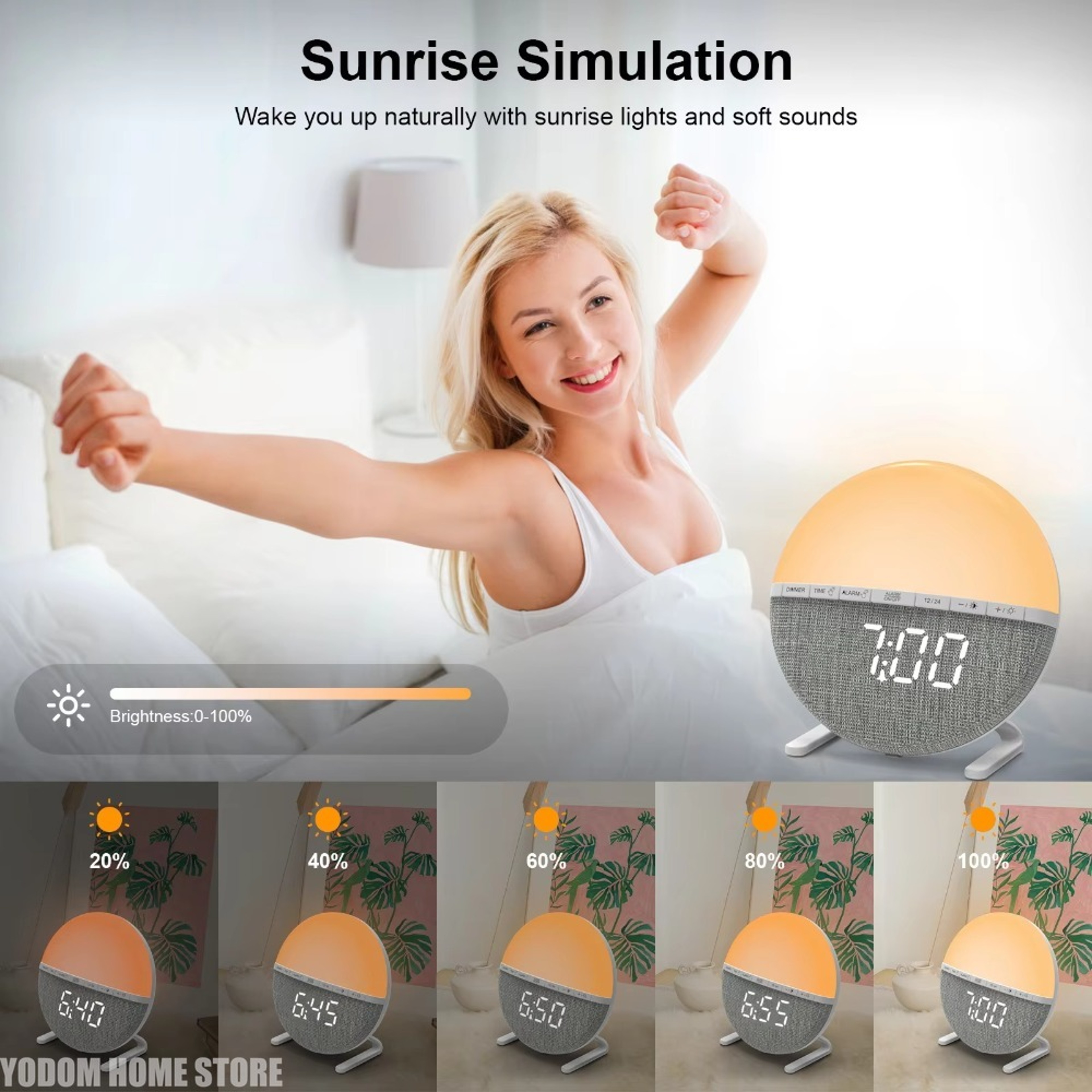 Sunrise Alarm Clock Wake Up Light With Natural Sounds Color Night Light For Bedroom 2