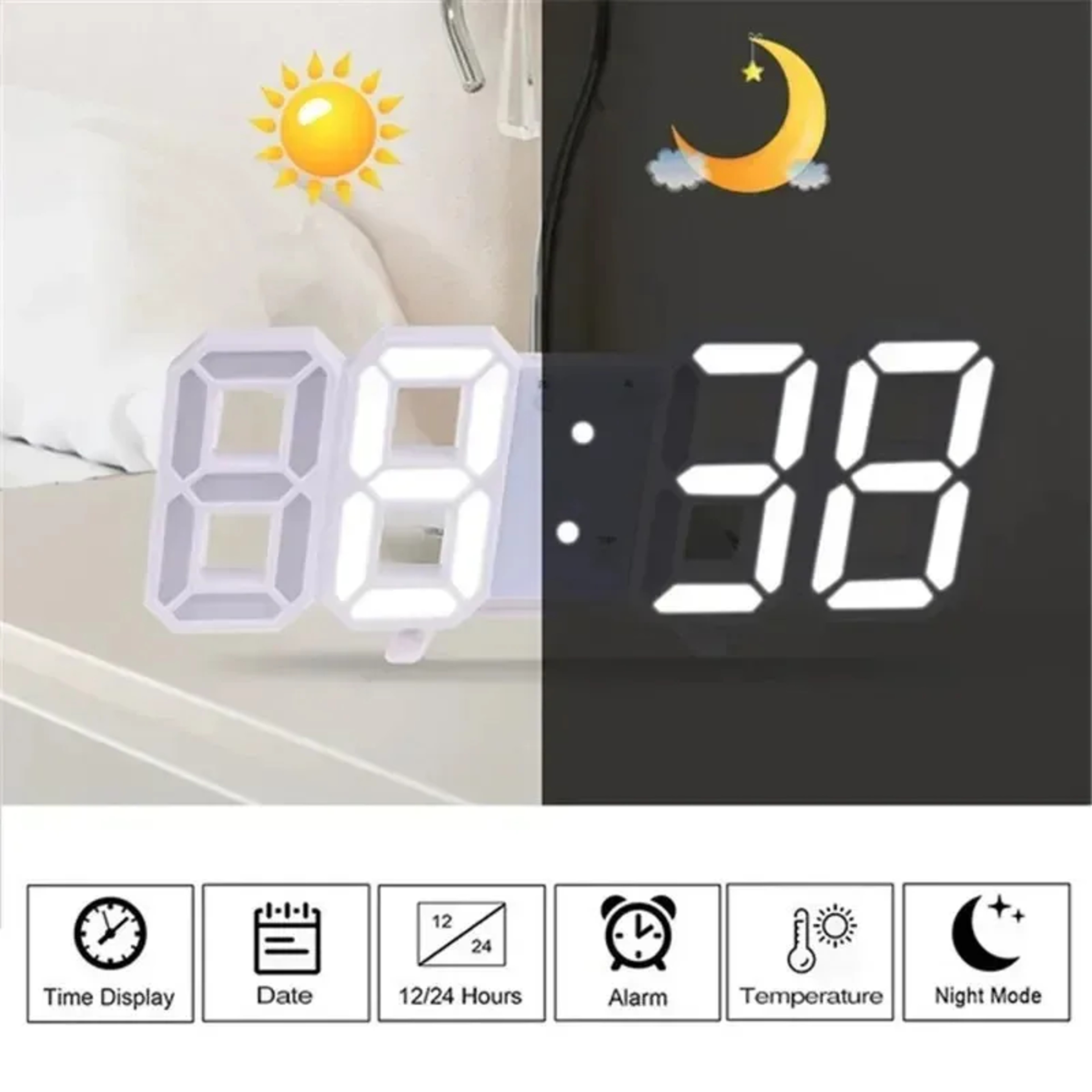 Modern Digital Wall Clock LED Desk Clock With Alarm Temperature Display For Bedroom Living Room Off 7