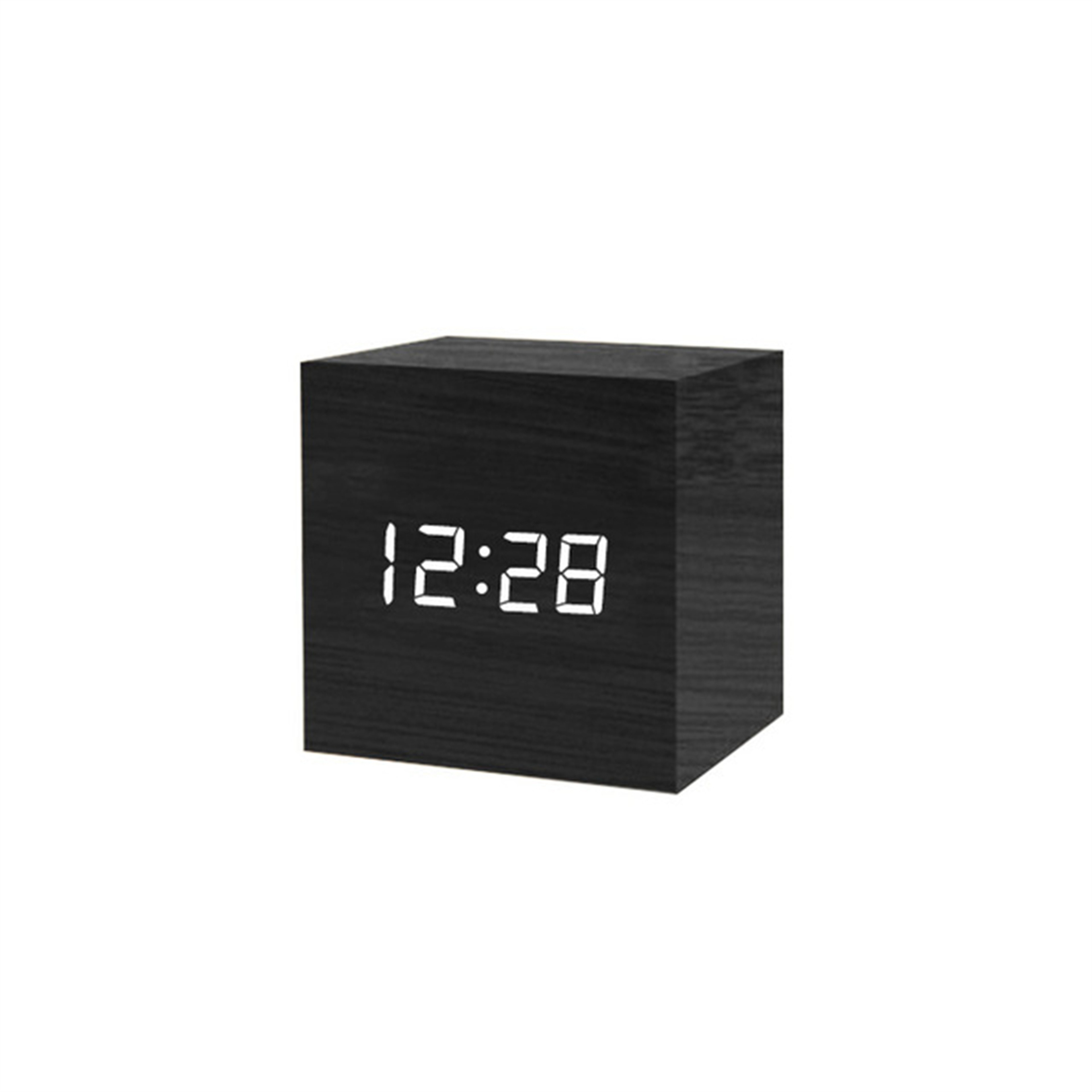 Wooden LED Alarm Clock With Voice Control Digital Wood Desk Clock Modern Bedside Snooze Clock 3