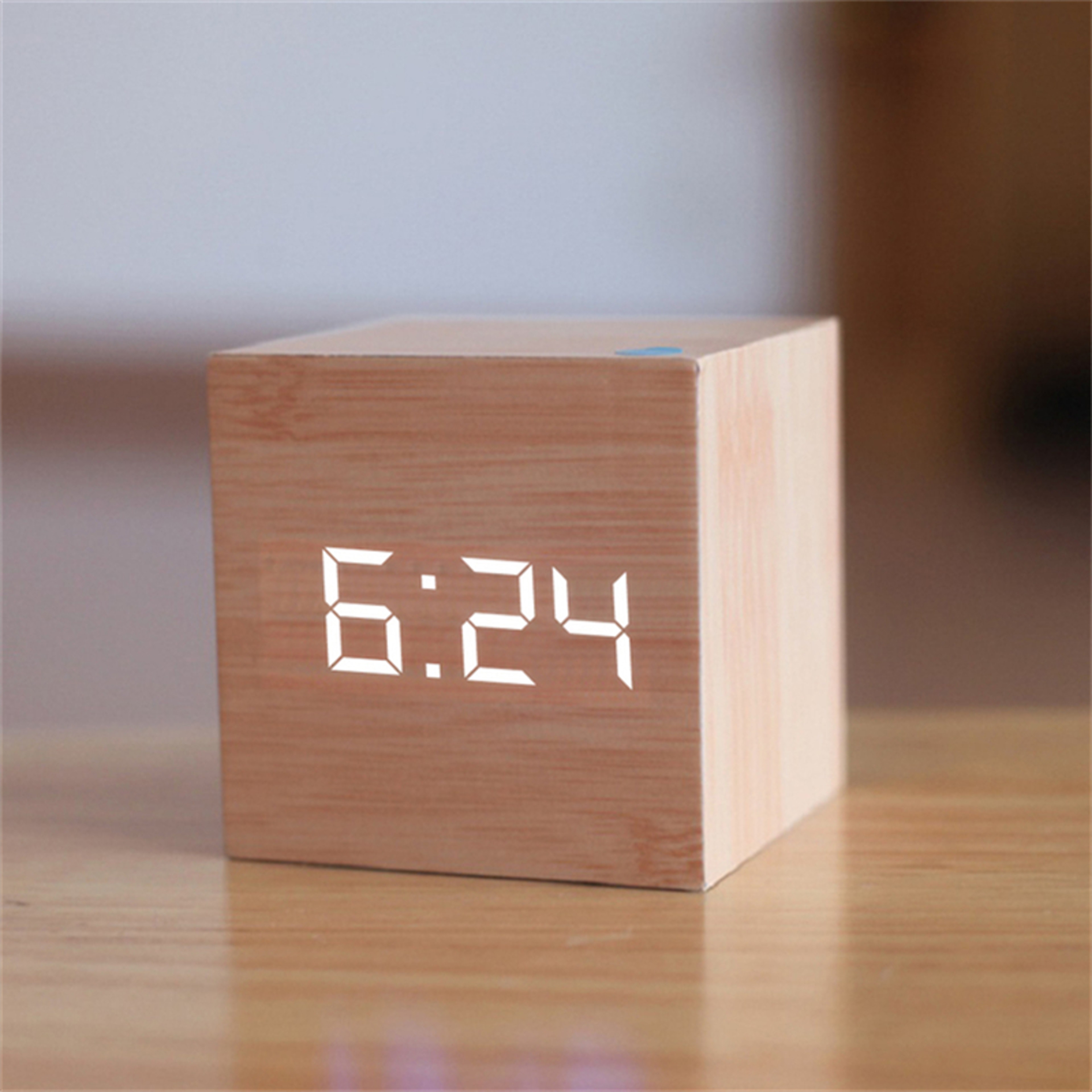 Wooden LED Alarm Clock With Voice Control Digital Wood Desk Clock Modern Bedside Snooze Clock 1