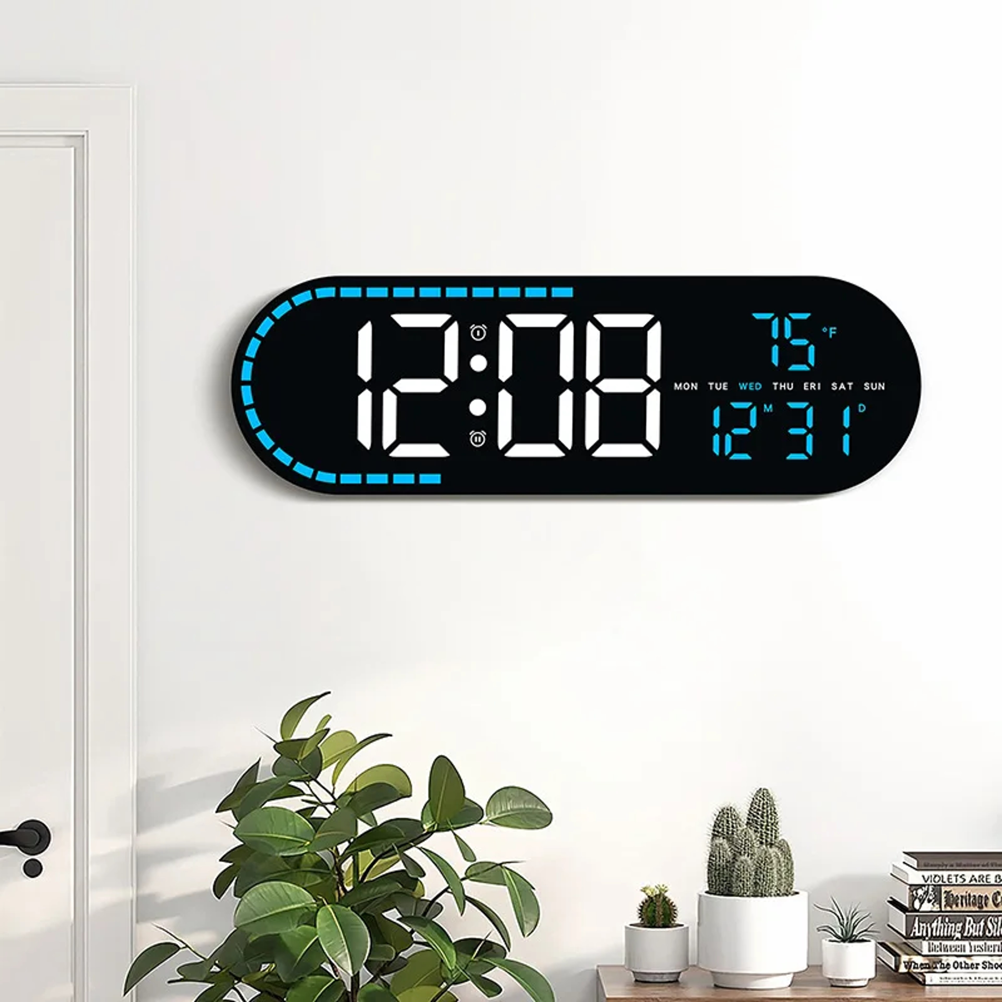Digital LED Wall Clock With Dual Alarm Large Display Clock Temperature Date Calendar For Bedroom Of 4