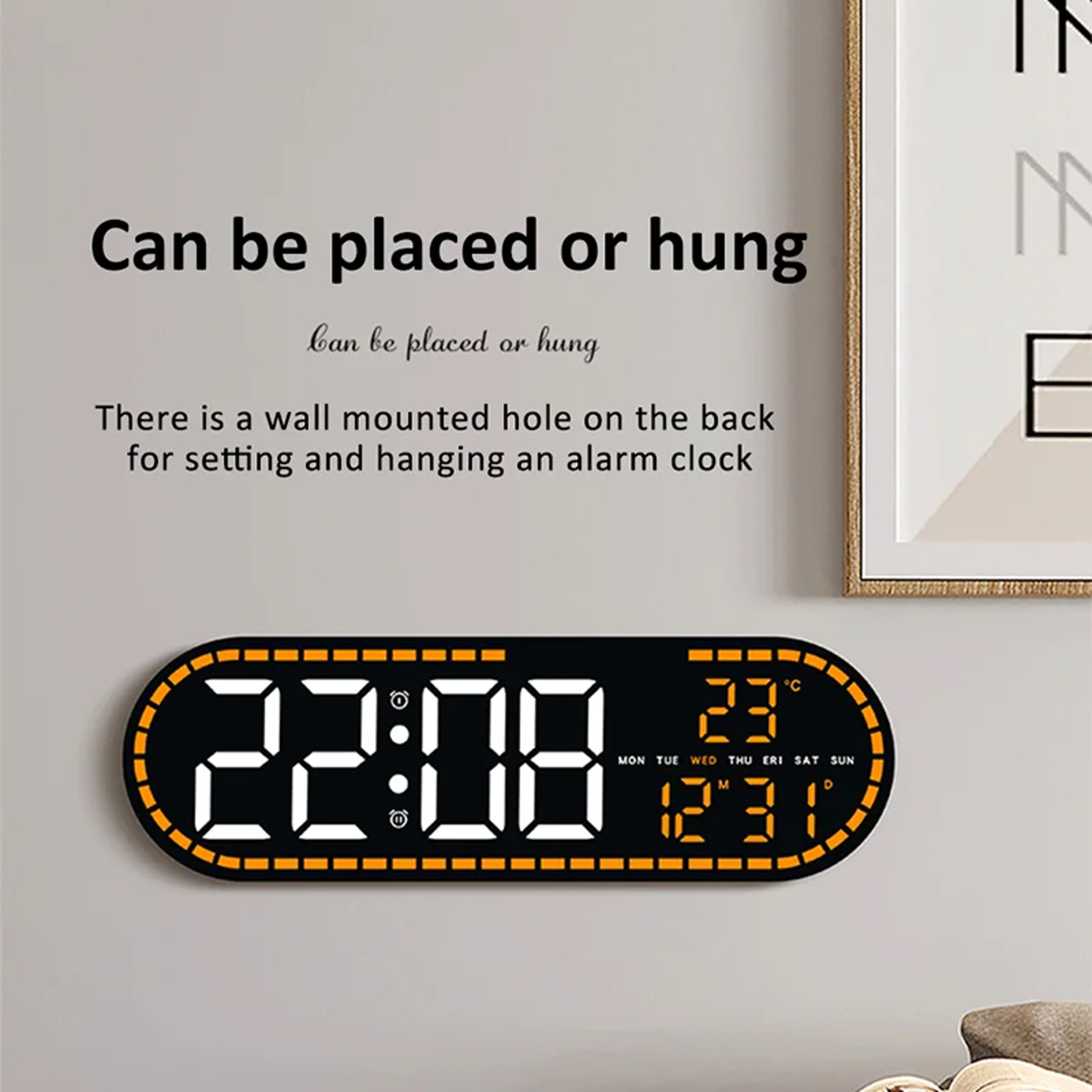 Digital LED Wall Clock With Dual Alarm Large Display Clock Temperature Date Calendar For Bedroom Of 5