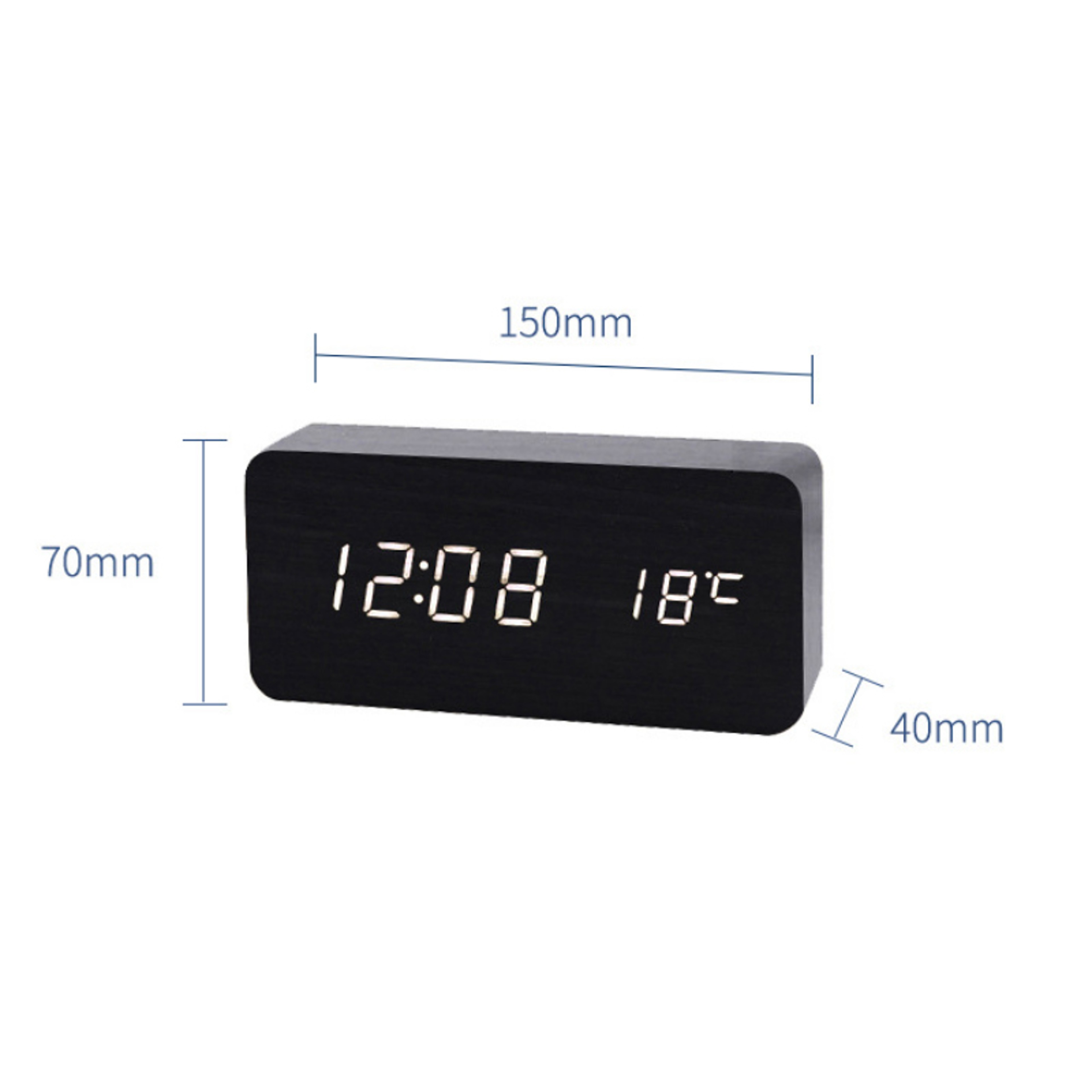 Wooden LED Alarm Clock With Voice Control Digital Desk Clock For Bedroom Office Home Decor 4