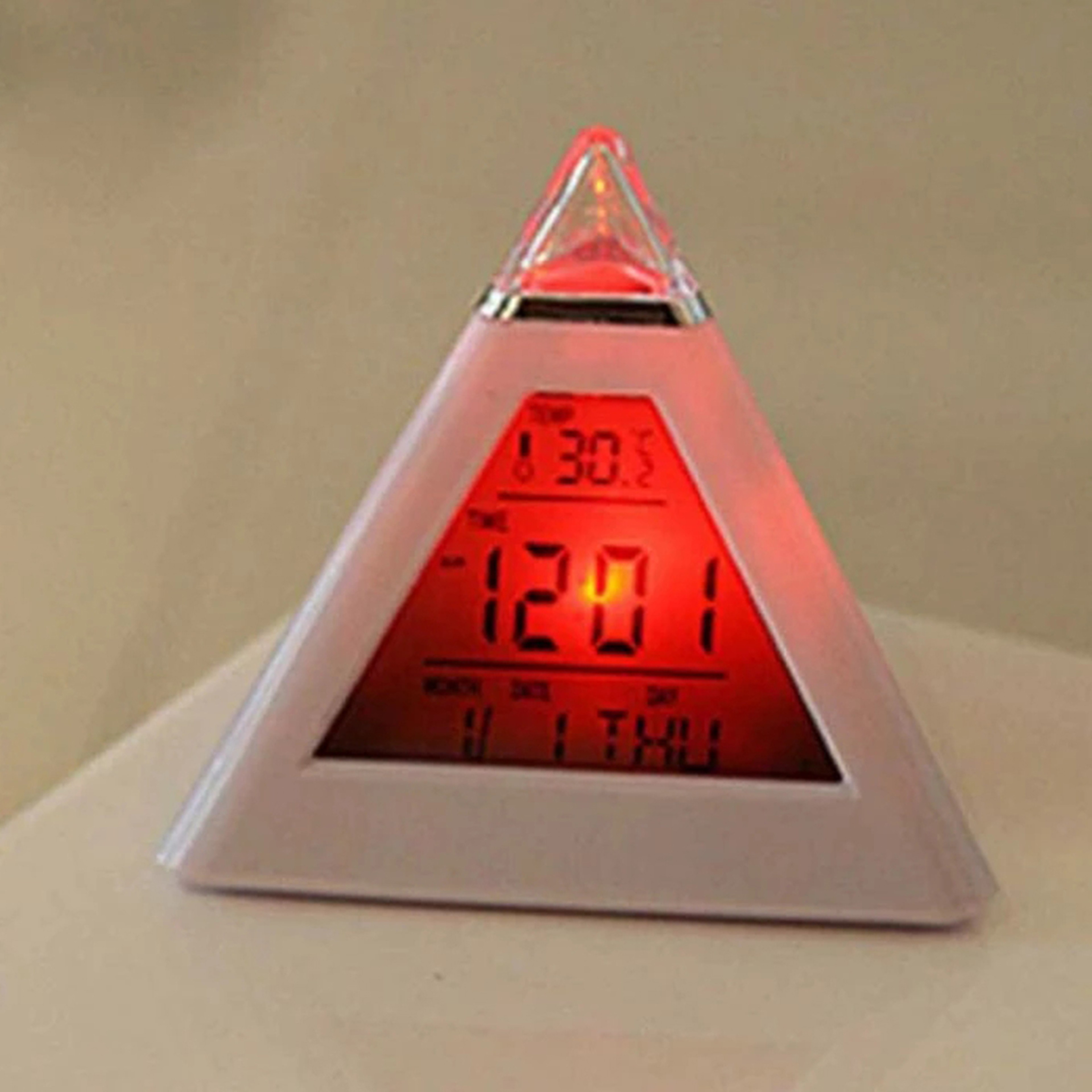 Color LED Digital Alarm Clock Pyramid Night Light Snooze Desk Clock 3