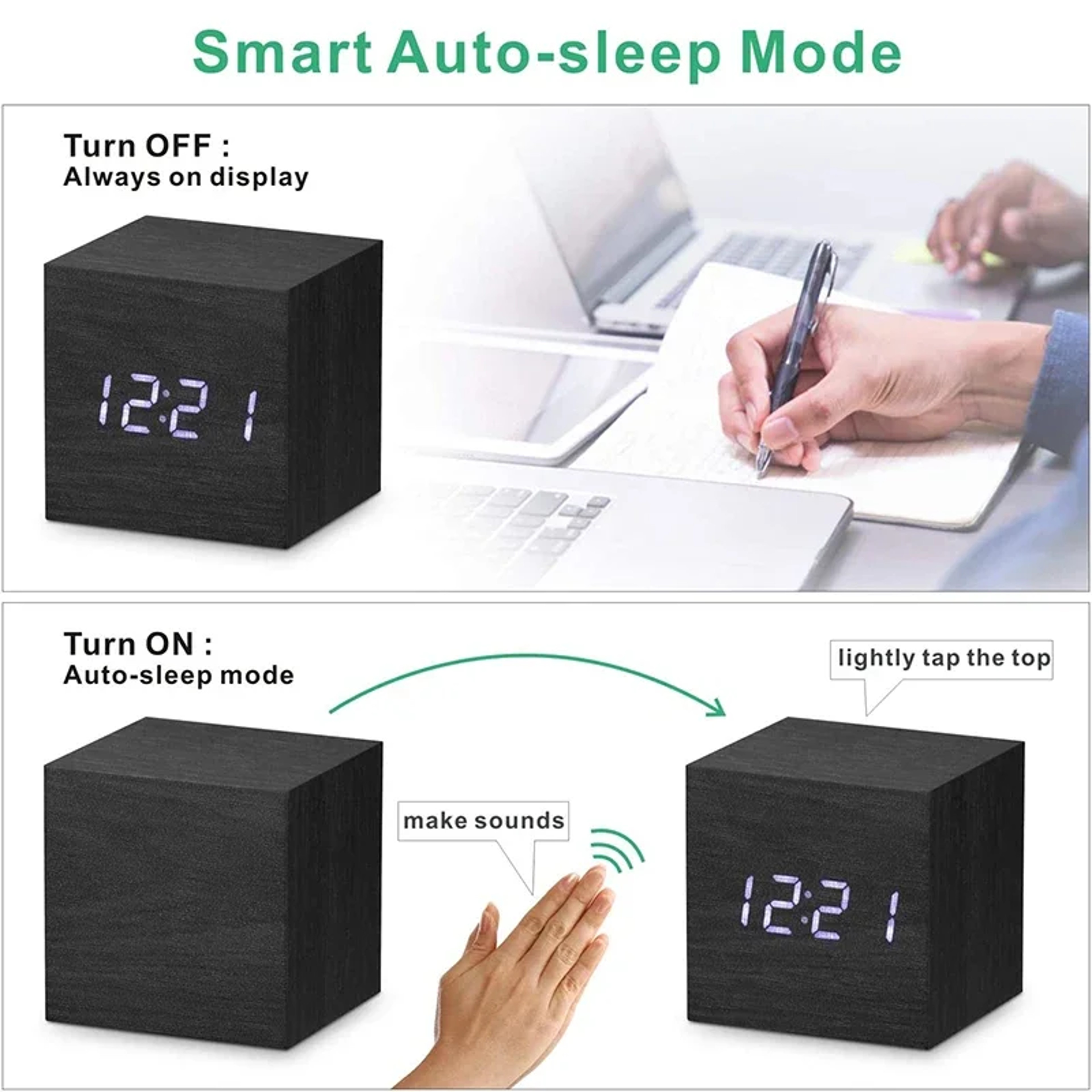 Wooden LED Alarm Clock With Voice Control Digital Wood Desk Clock Snooze Bedroom Table Clock 3