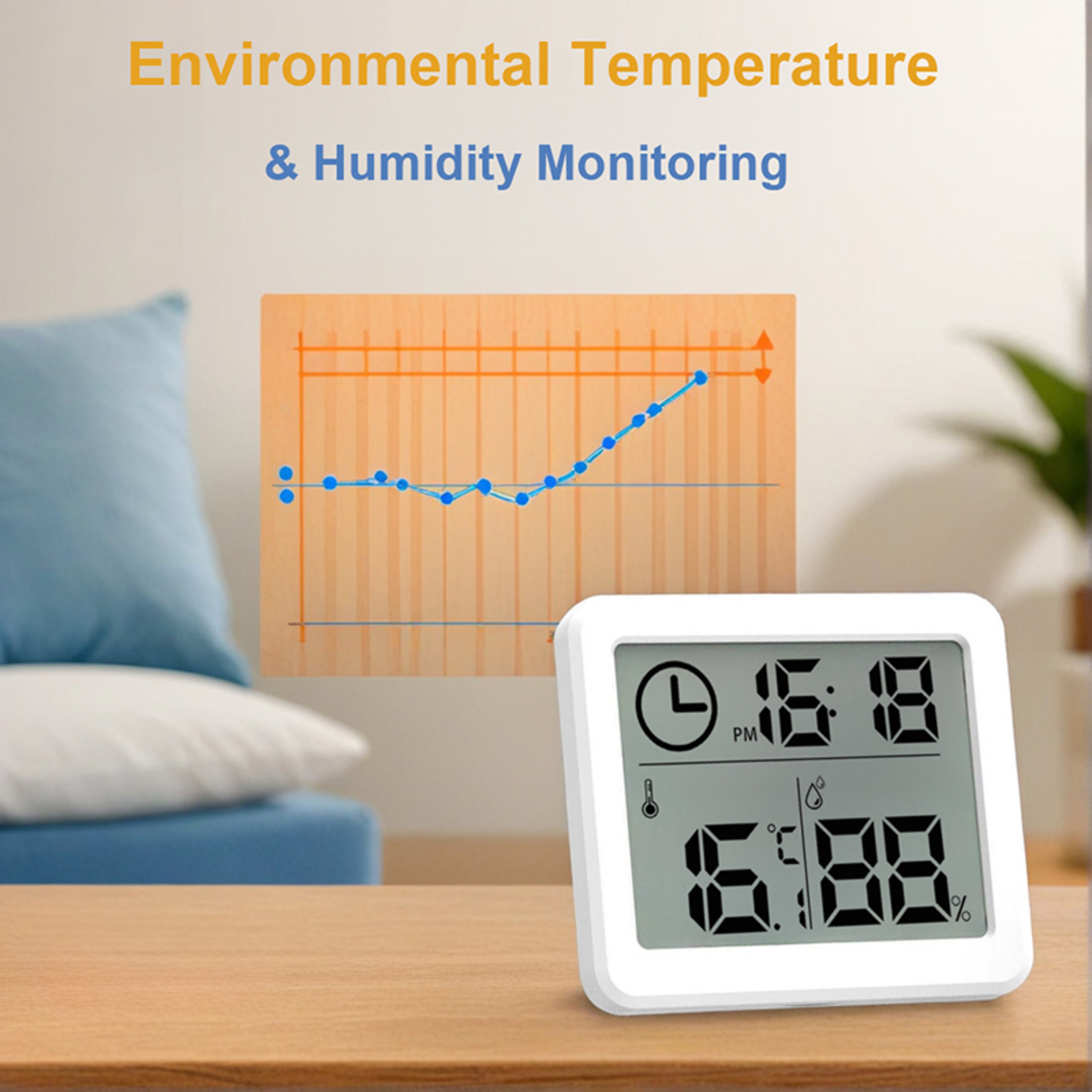 Digital Clock with Temperature Humidity Display, Desk Wall Clock, Indoor Thermometer Hygrometer for Home Office – view 5