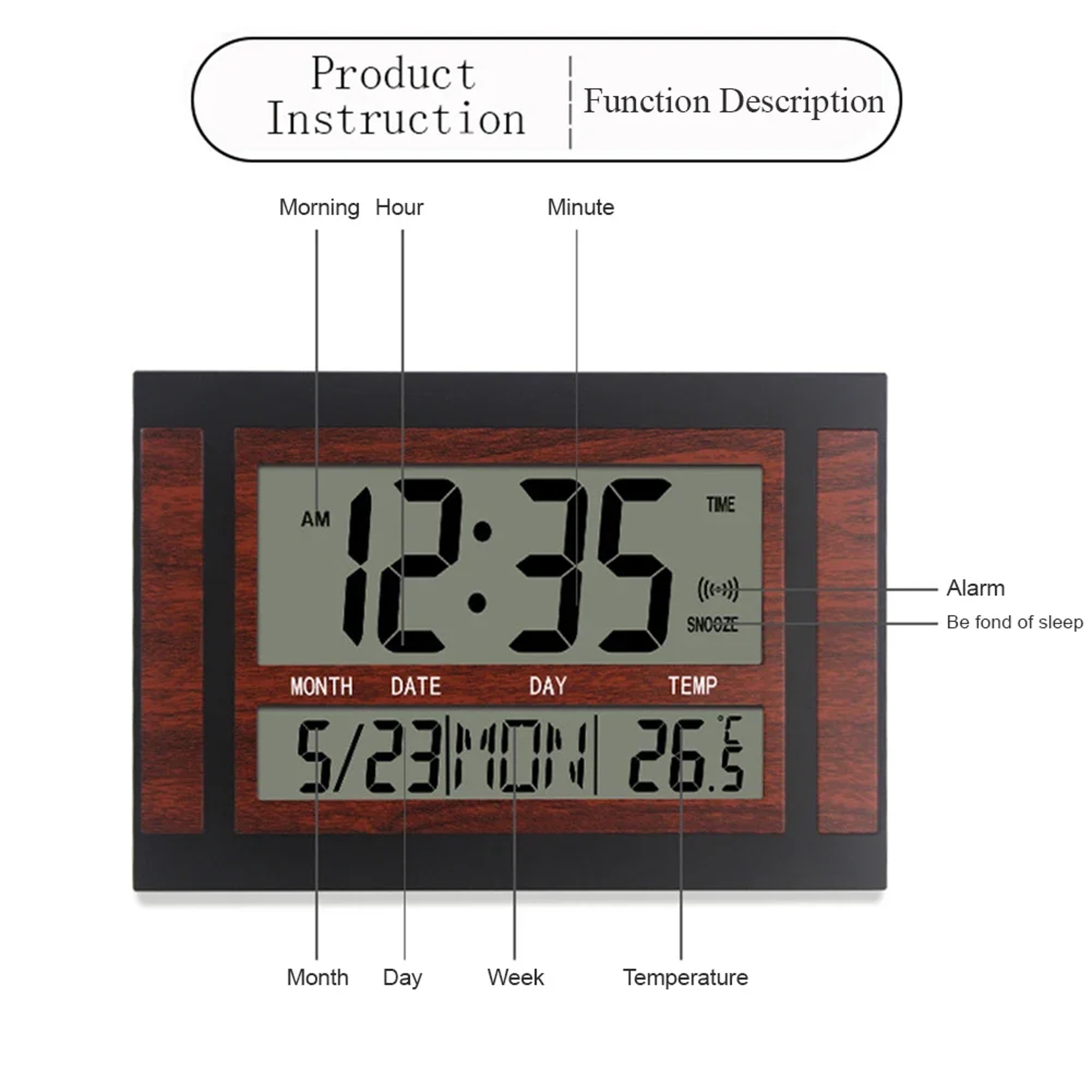 Modern Digital Alarm Clock LCD Wall And Desk Clock With Temperature Calendar Display For Home Offic 6