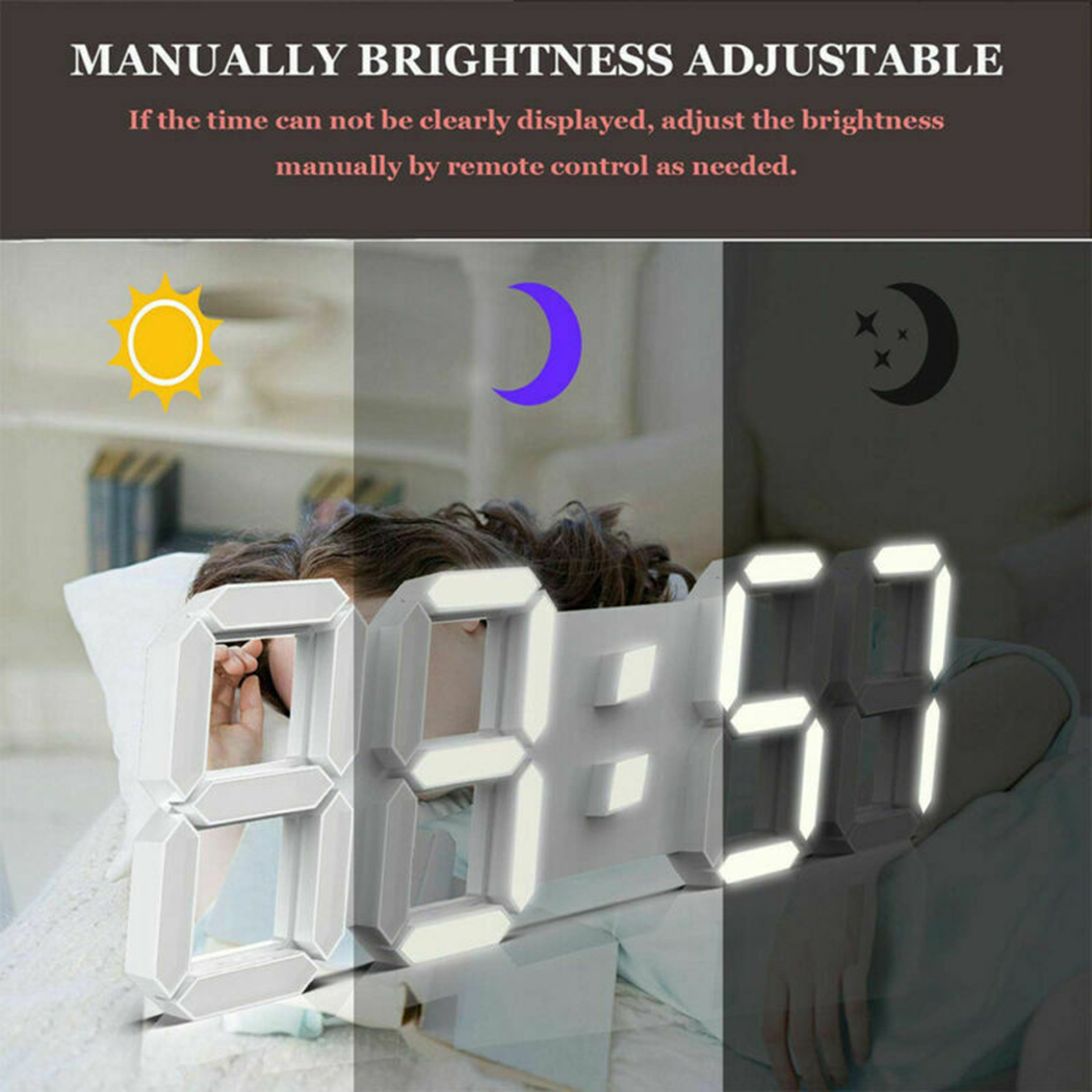 Modern Digital LED Wall Clock, Large Display Alarm Clock, USB Powered Bedroom Clock – view 6