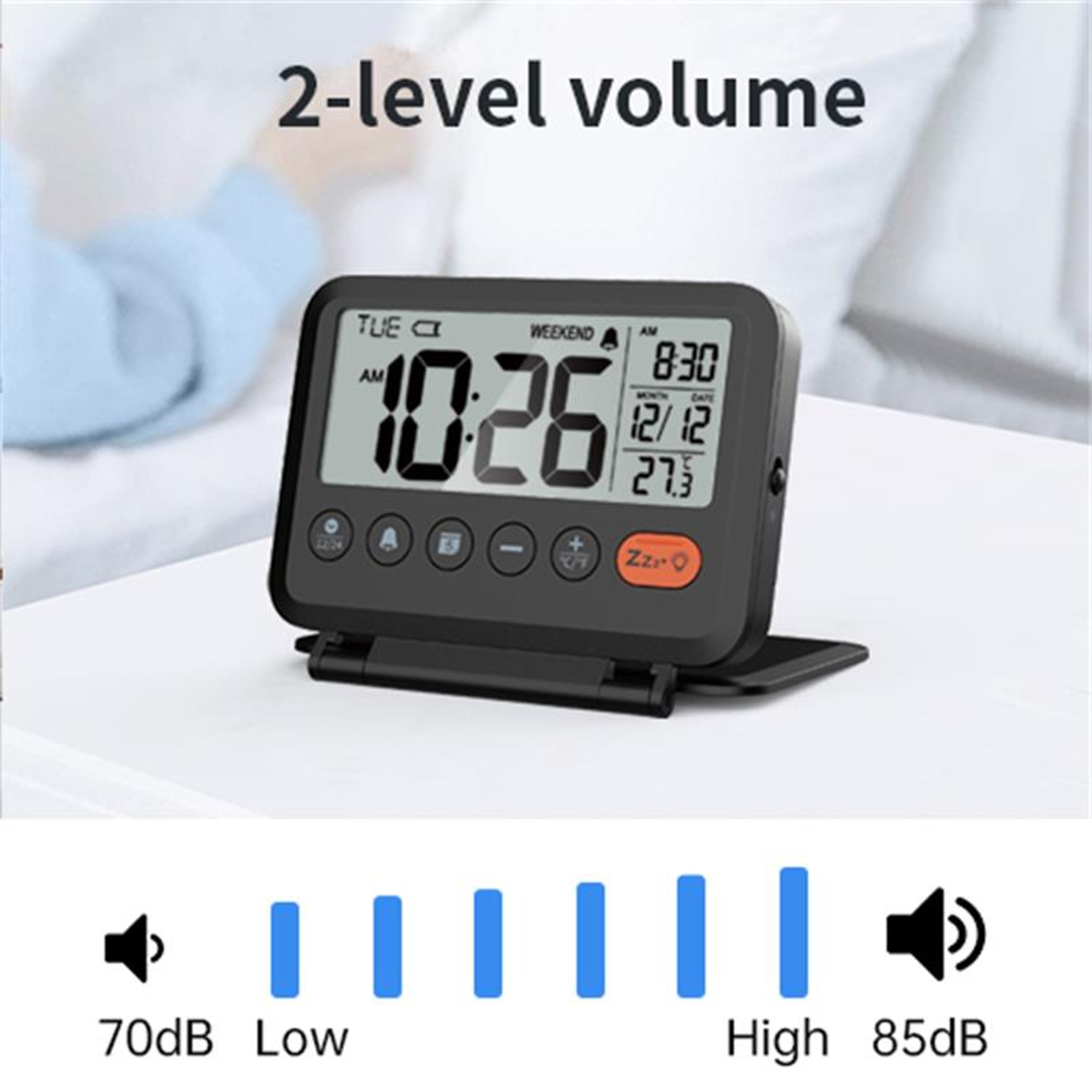 Digital LCD Travel Alarm Clock Thermometer Calendar Portable Folding Desk Clock 5