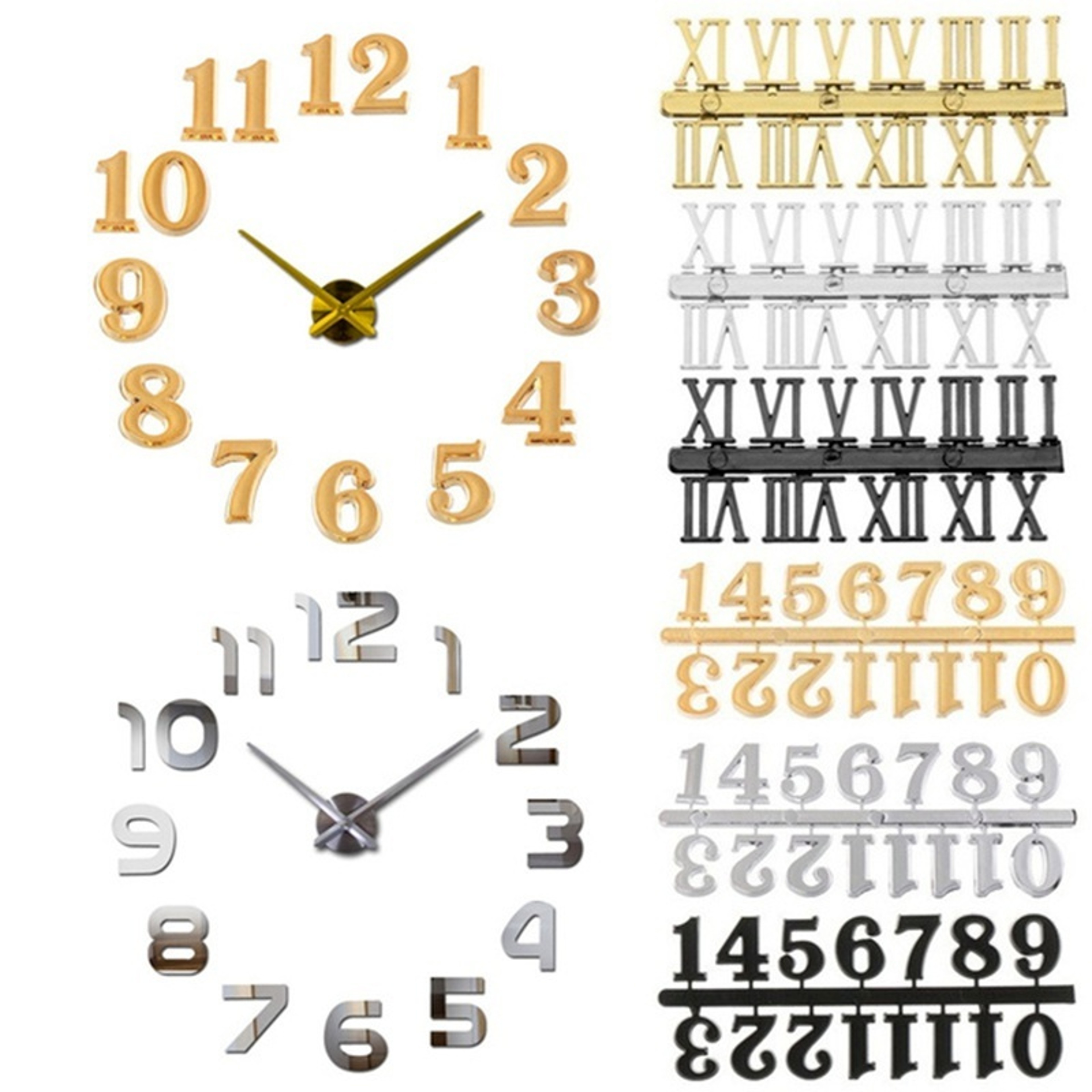 DIY Wall Clock Sticker Kit With Silent Quartz Movement Modern Wall Clock Arabic And Roman Numerals 10