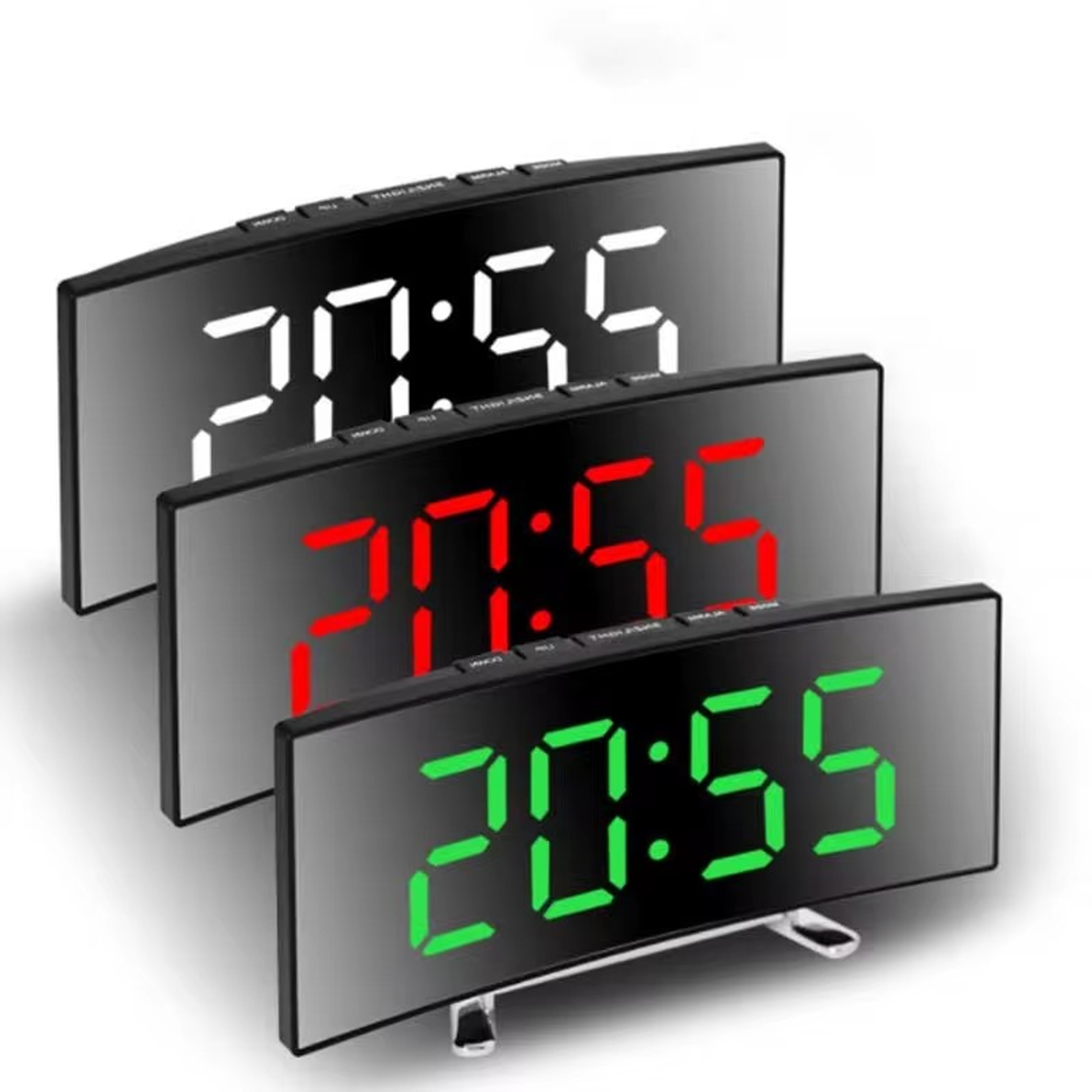 LED Digital Alarm Clock With Mirror Display Large Curved Screen Modern Desk Clock For Bedroom Offic 4