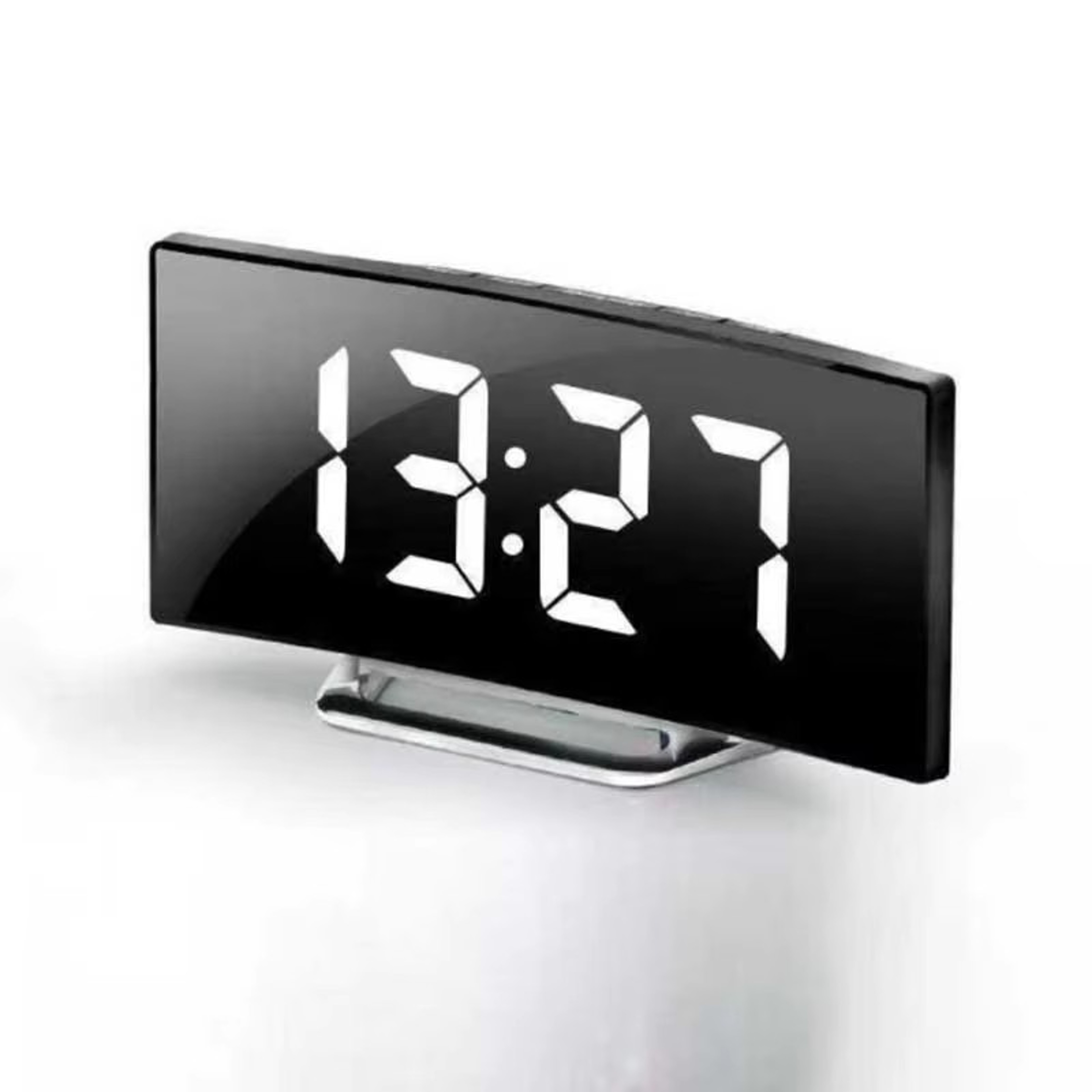 LED Digital Alarm Clock With Mirror Display Large Curved Screen Modern Desk Clock For Bedroom Offic 5