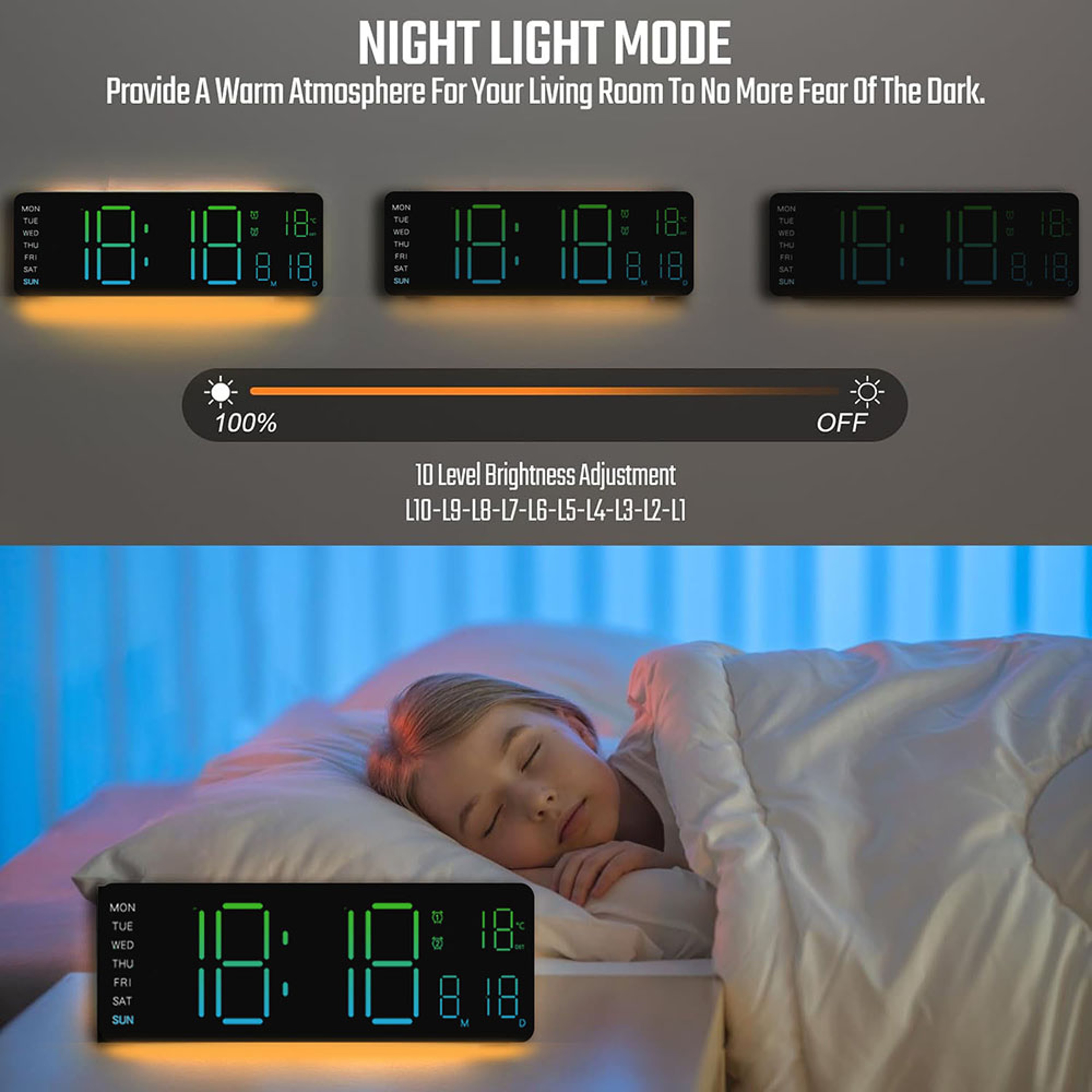 Digital LED Wall Clock With Remote Control Large Calendar Display RGB Night Light And Temperature M 4