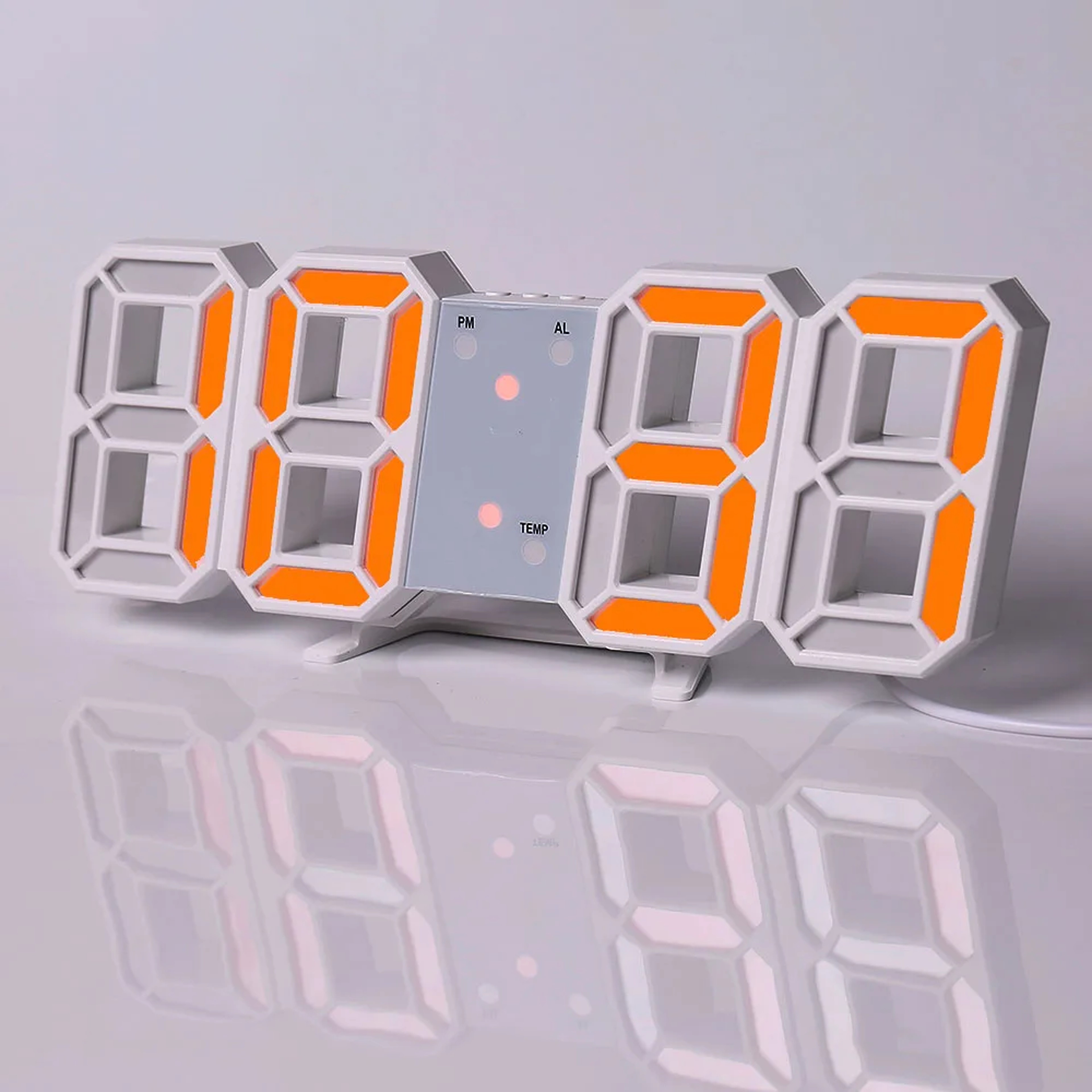 Modern Digital Wall Clock LED Alarm Clock USB Powered Clock With Time Date Temperature Display 6