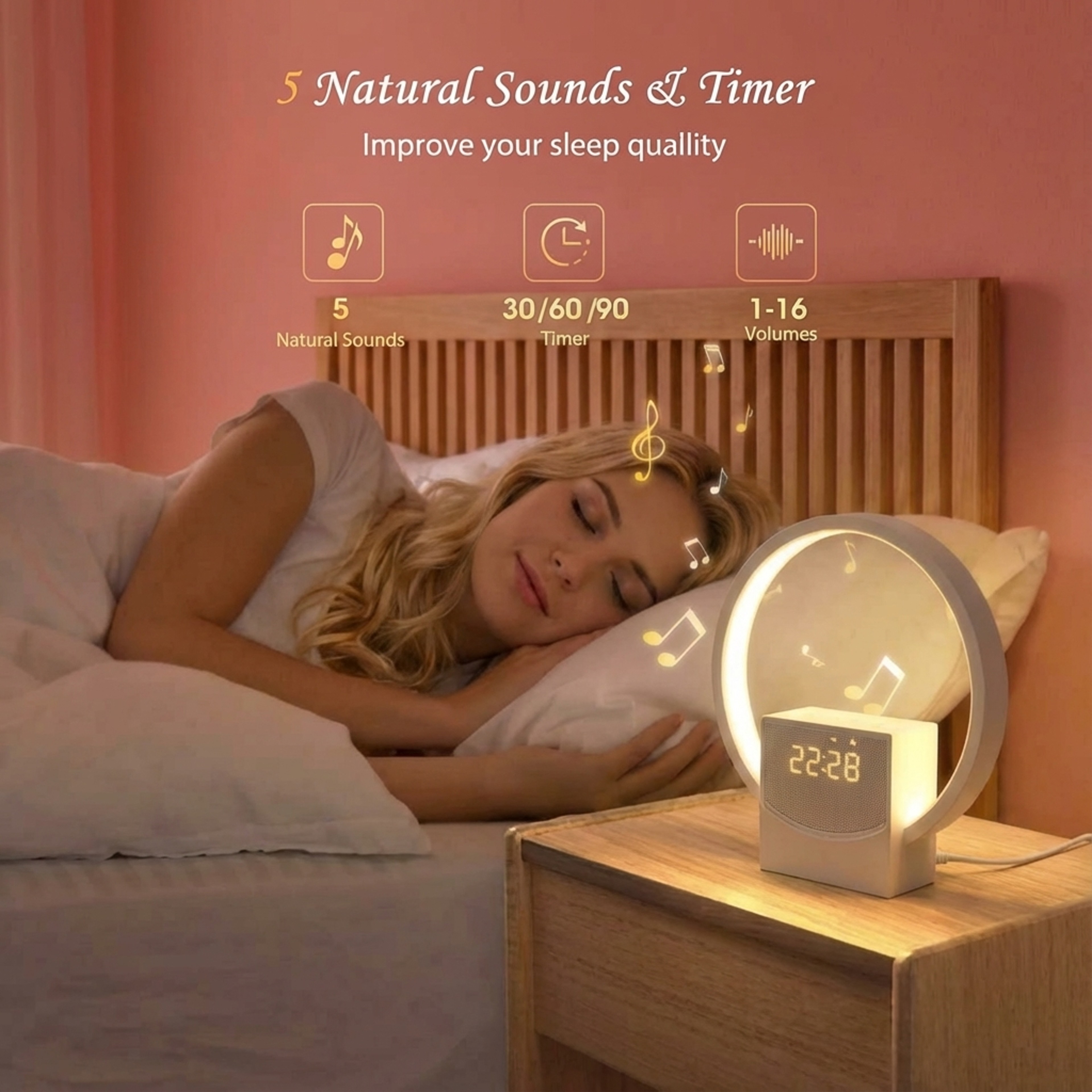 Sunrise Alarm Clock Bluetooth Speaker White Noise Machine Wake Up Light – view 2