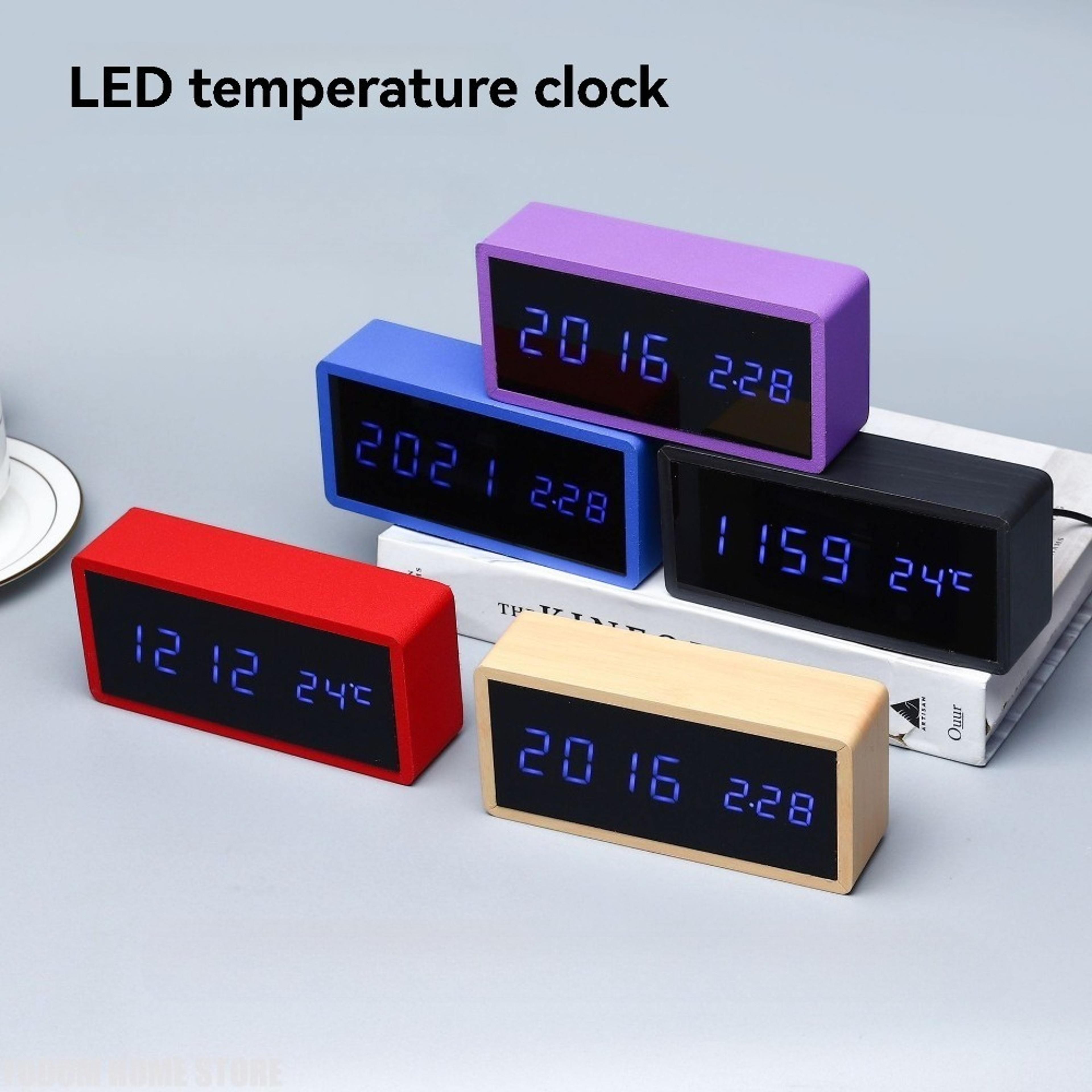 Bamboo Wooden LED Alarm Clock With Temperature Display Mirror Digital Desk Clock For Betal Table Ho 5