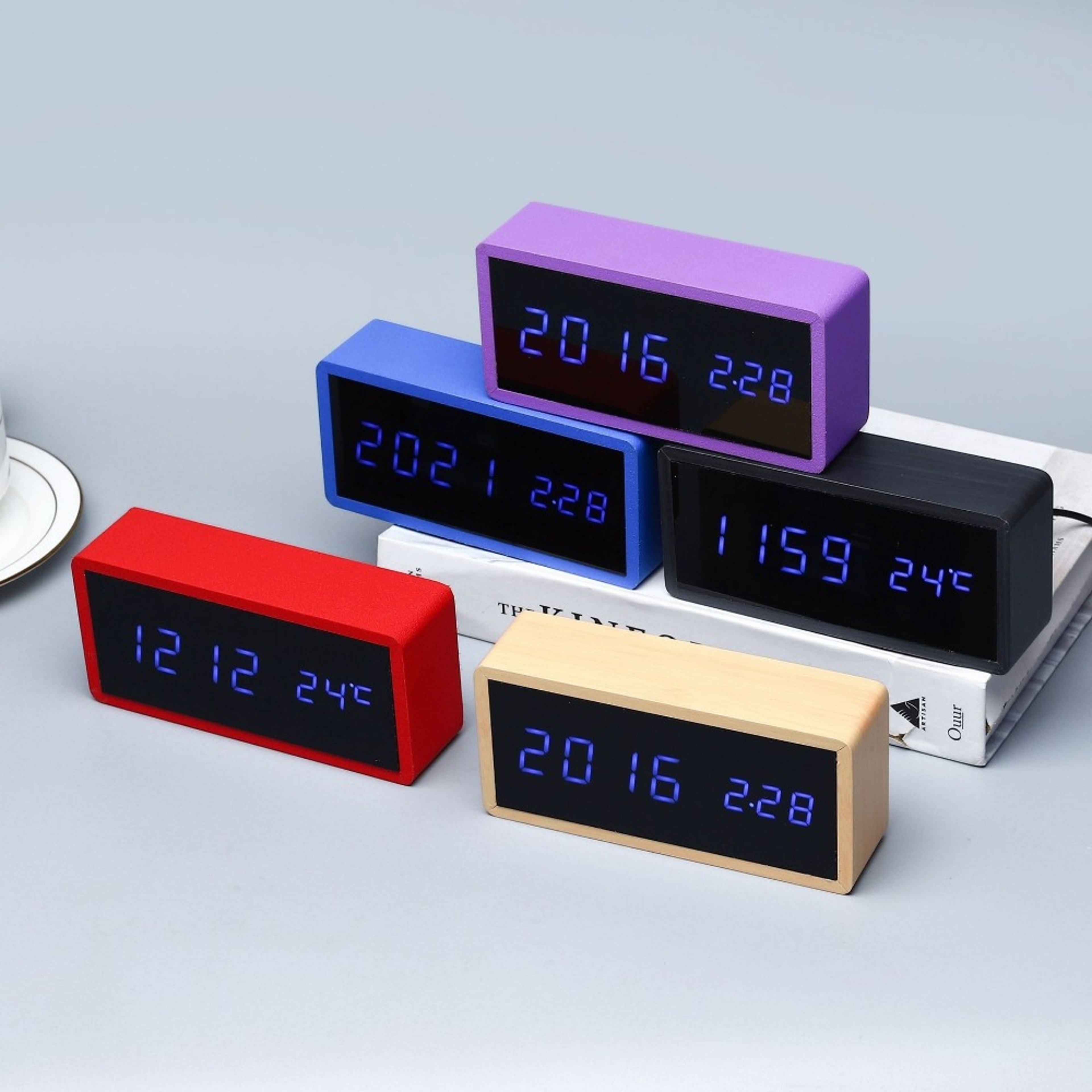 Bamboo Wooden LED Alarm Clock With Temperature Display Mirror Digital Desk Clock For Betal Table Ho 8