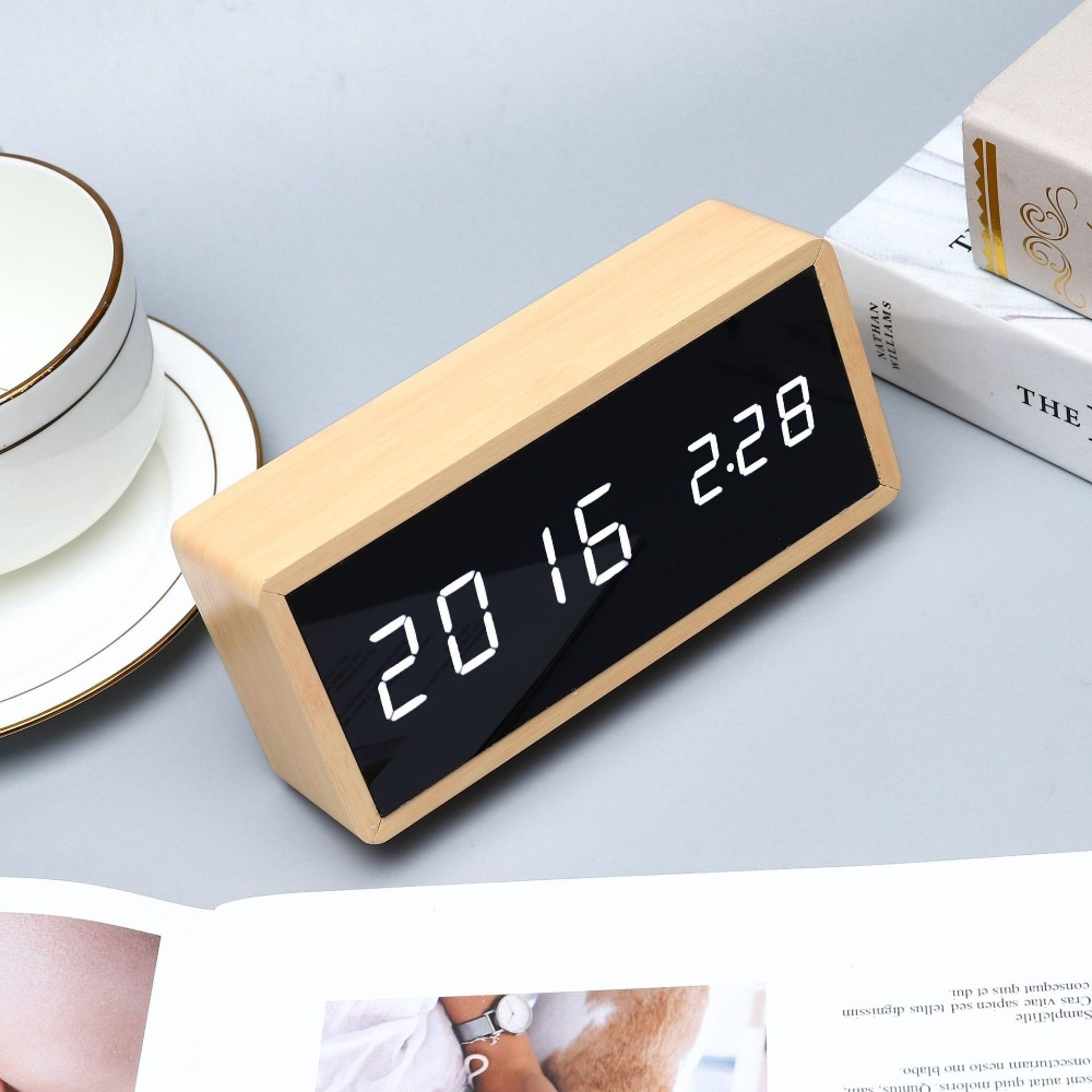 Bamboo Wooden LED Alarm Clock With Temperature Display Mirror Digital Desk Clock For Betal Table Ho 9