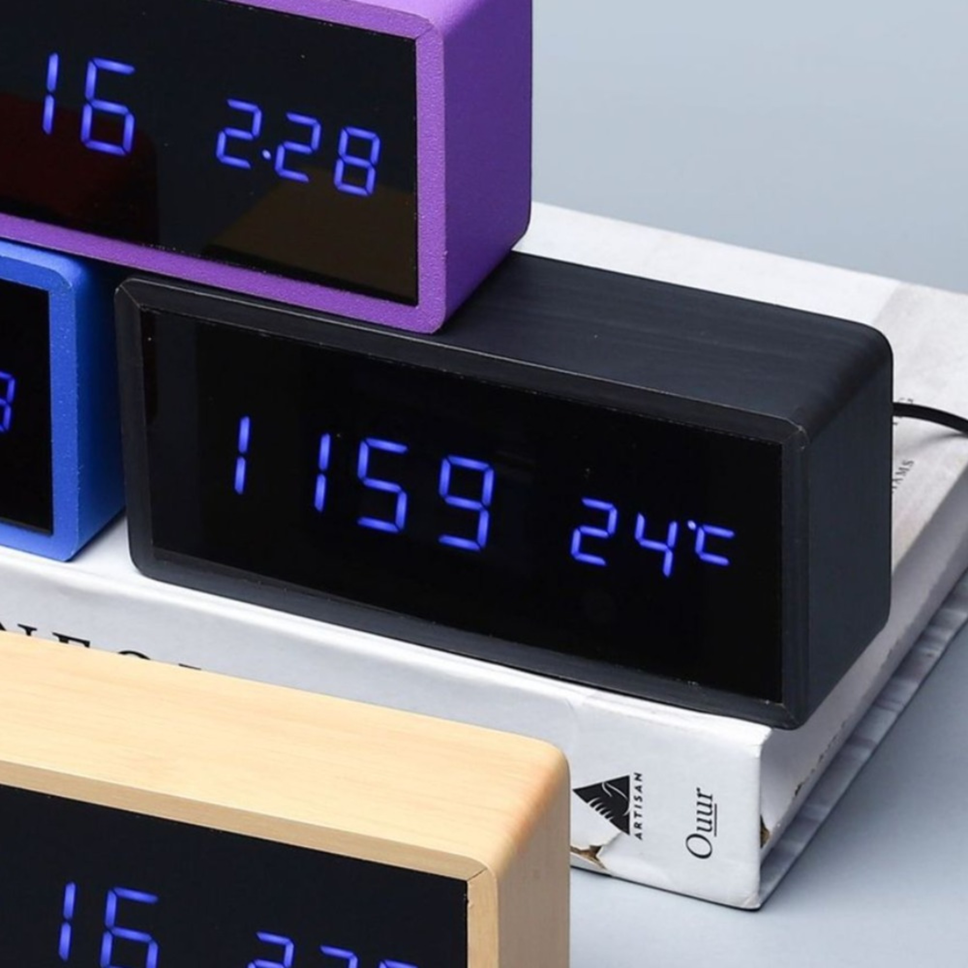 Bamboo Wooden LED Alarm Clock With Temperature Display Mirror Digital Desk Clock For Betal Table Ho 3