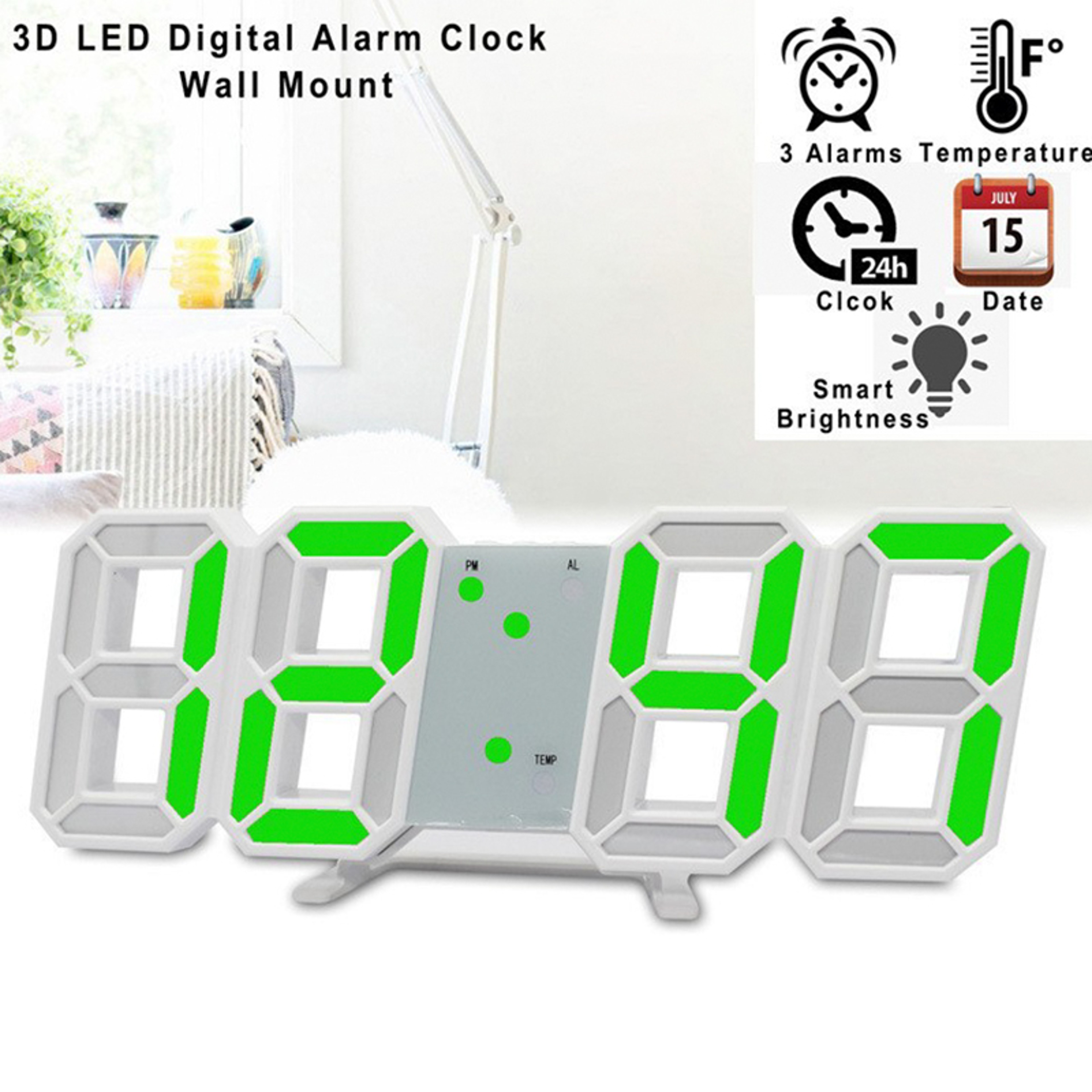 LED Wall Clock Digital Alarm Clock Modern Decorative Desktop And Wall Mounted Clock For Living Room 9