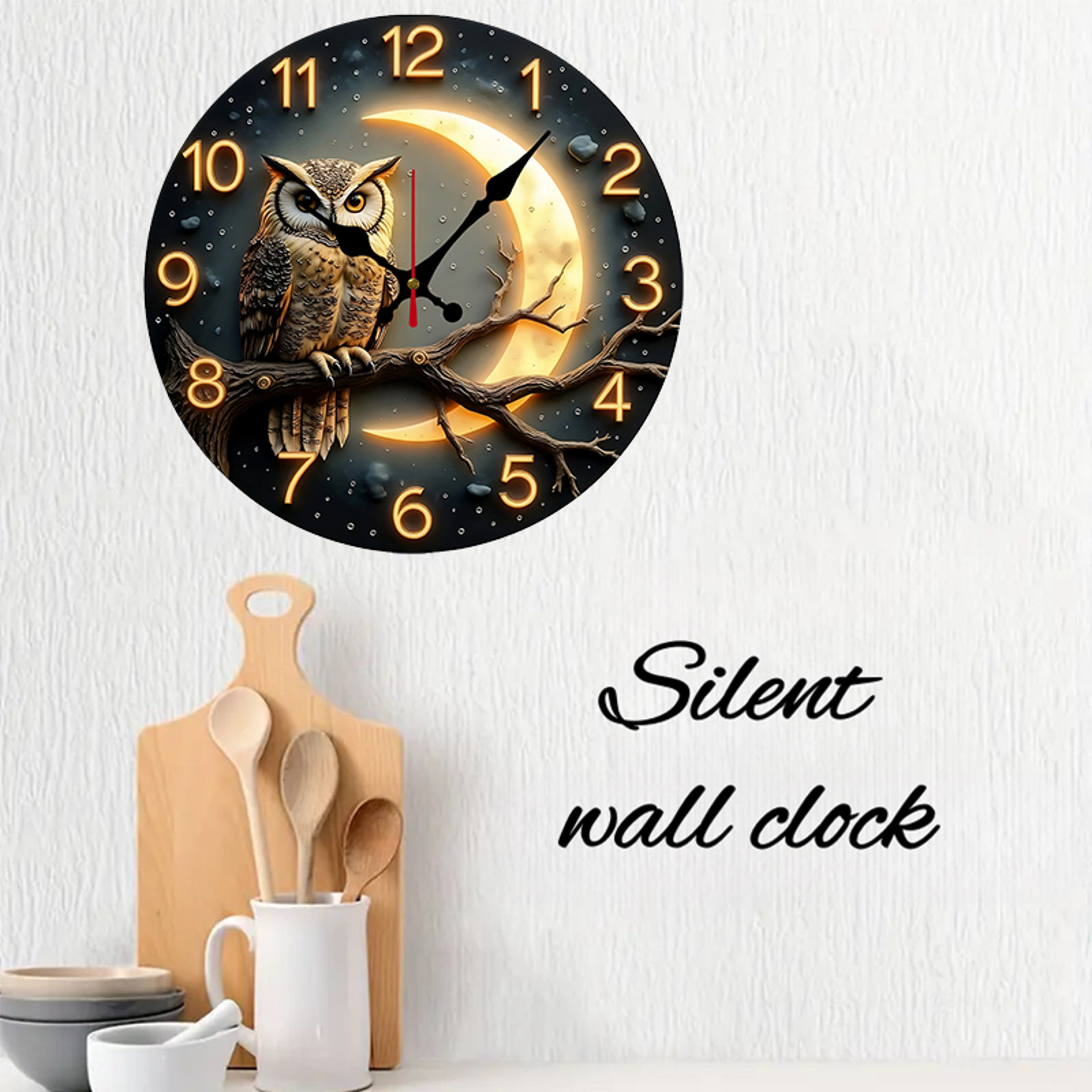 Moonlight Night Wooden Round Silent Wall Clock Modern Rustic Home Decor Clock For Living Room Bedro 2