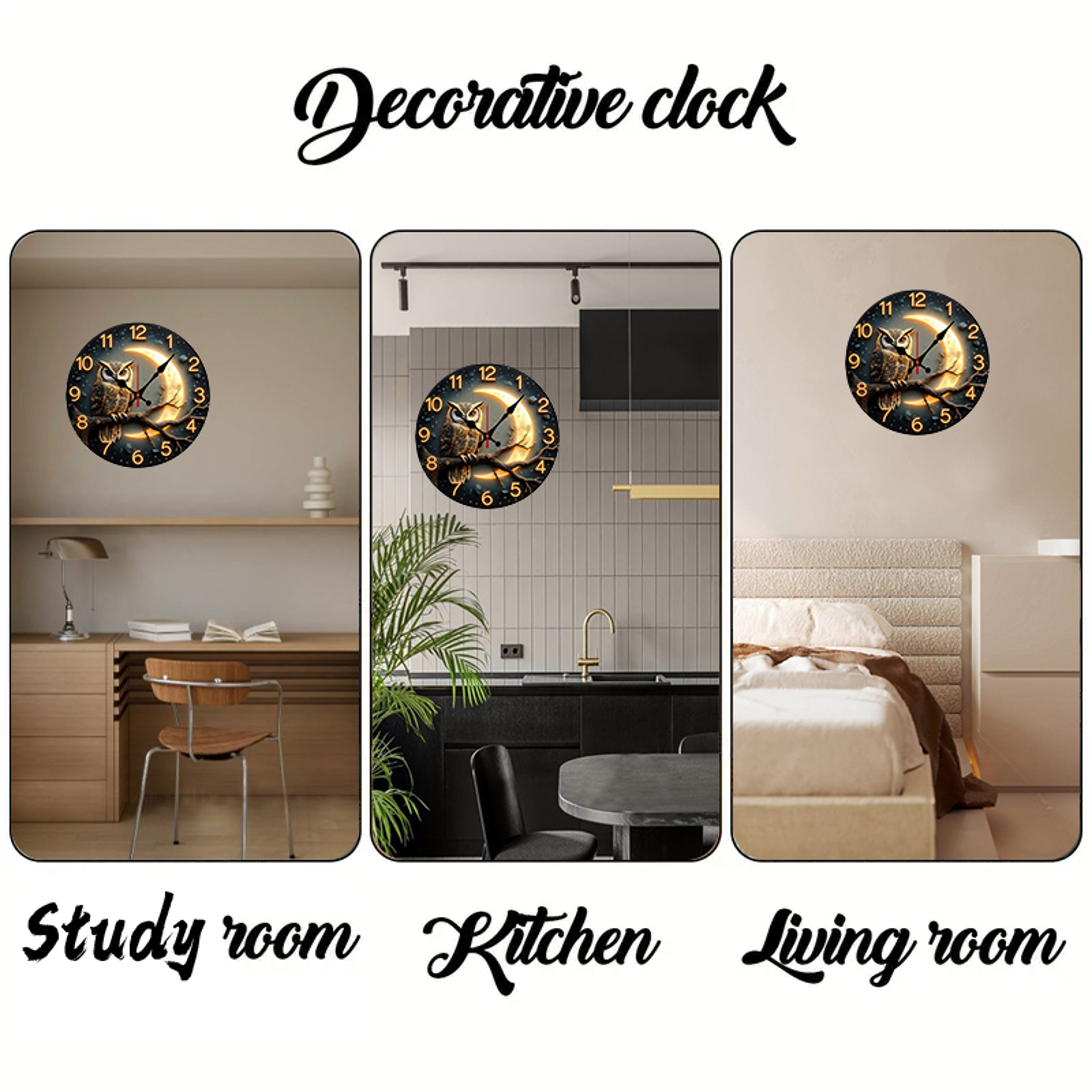 Moonlight Night Wooden Round Silent Wall Clock Modern Rustic Home Decor Clock For Living Room Bedro 4