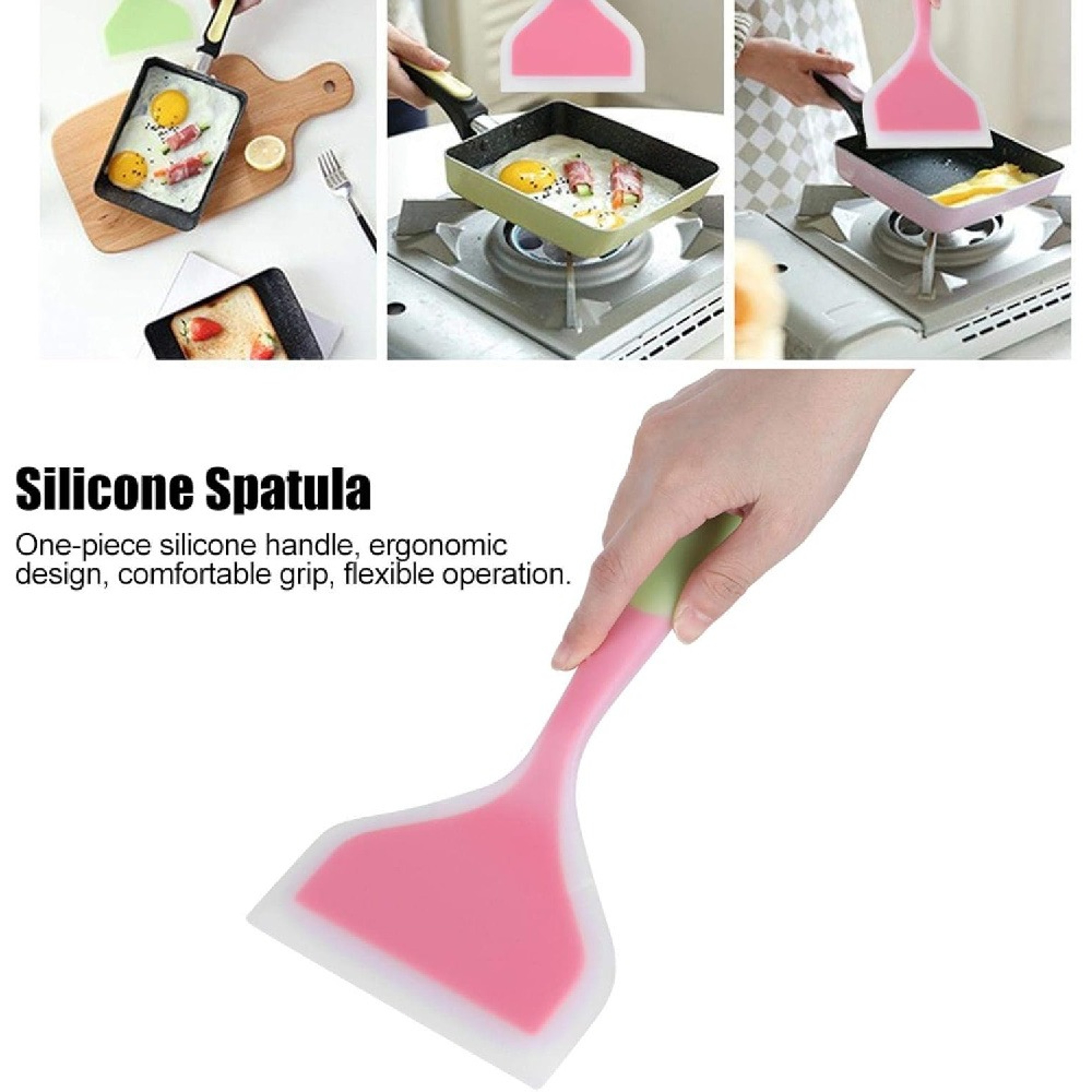 Heat Resistant Silicone Spatula Non Stick Cooking Turner With Wide Flexible Head 4
