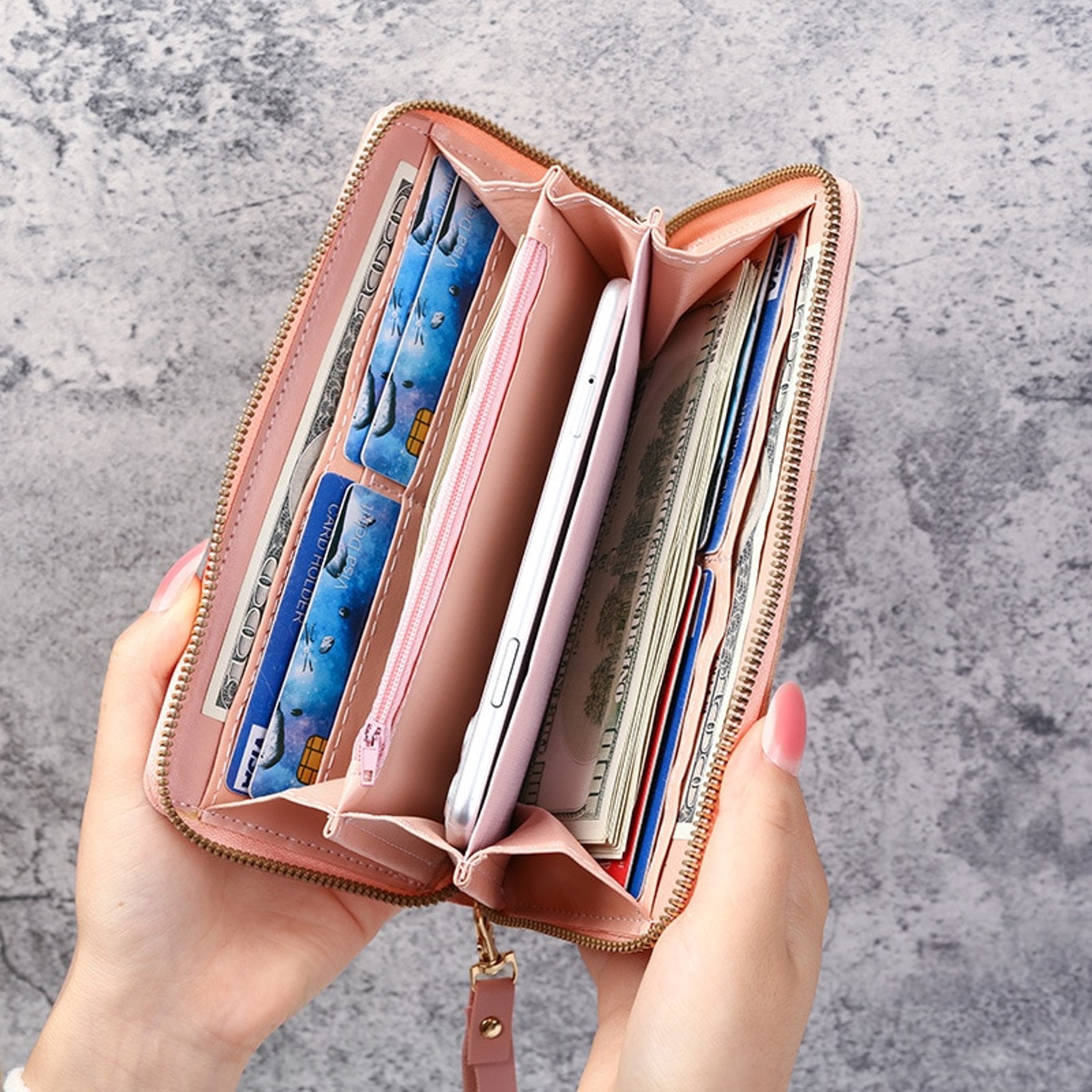 Fashion Zipper Wallets Womens Long Purses Handbags Coin Purse Cards Holder PU Leather Billfold Wall 5