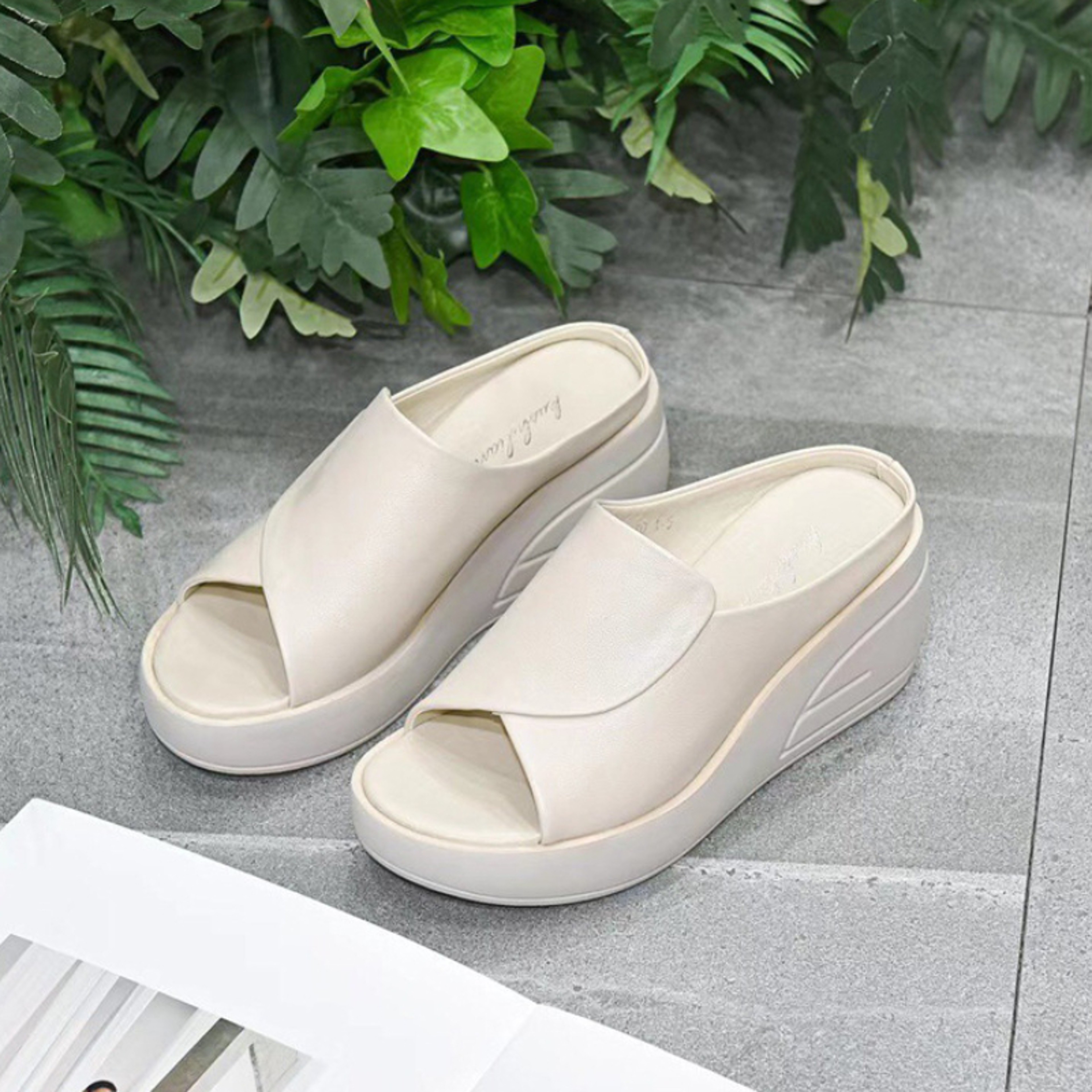 Black Wedge Platform Sandals Open Toe Orthopedic Thick Sole Beach Slides 6