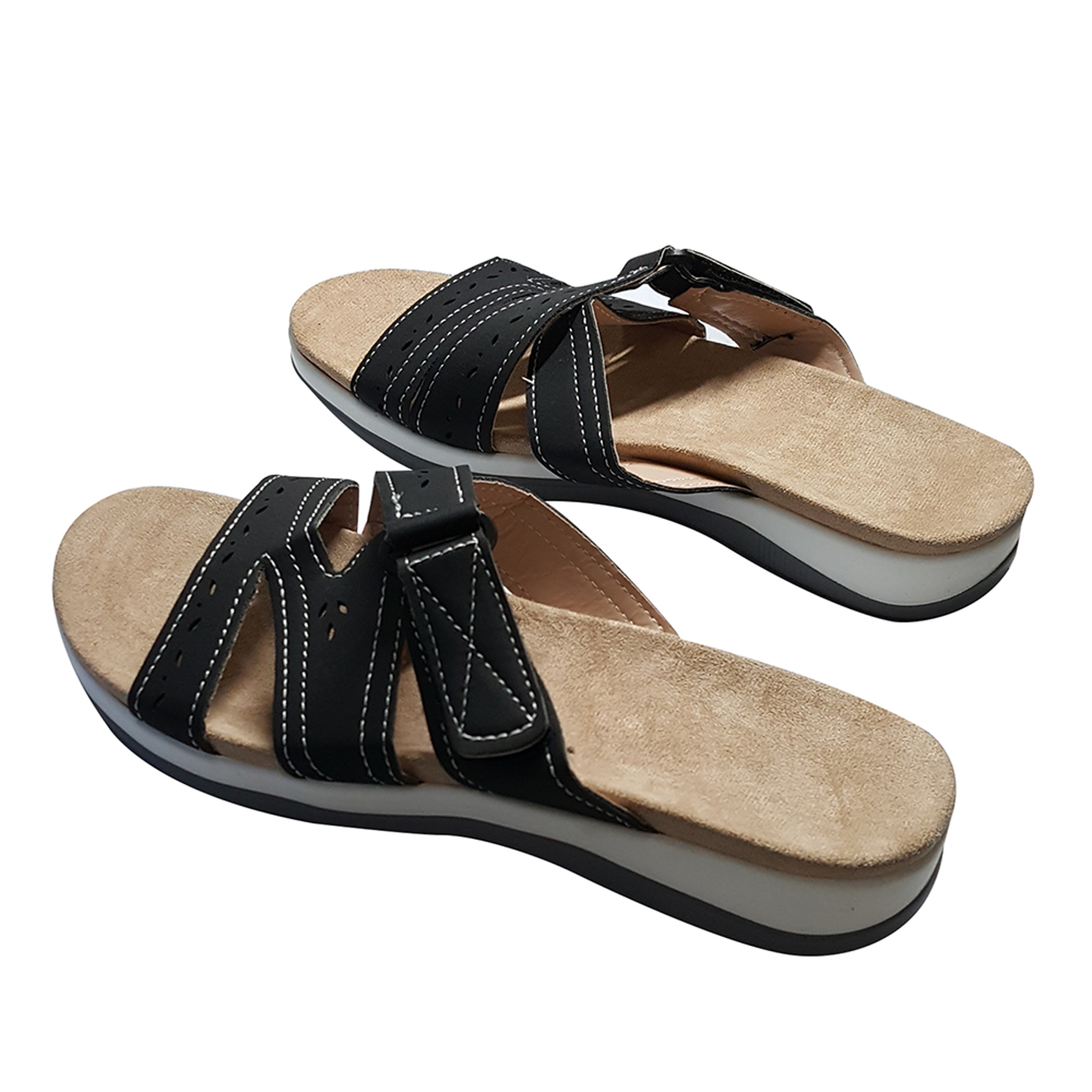 Women Orthopedic Hook And Loop Flat Sandals Round Toe Hollow Out Summer Comfort Shoes 1