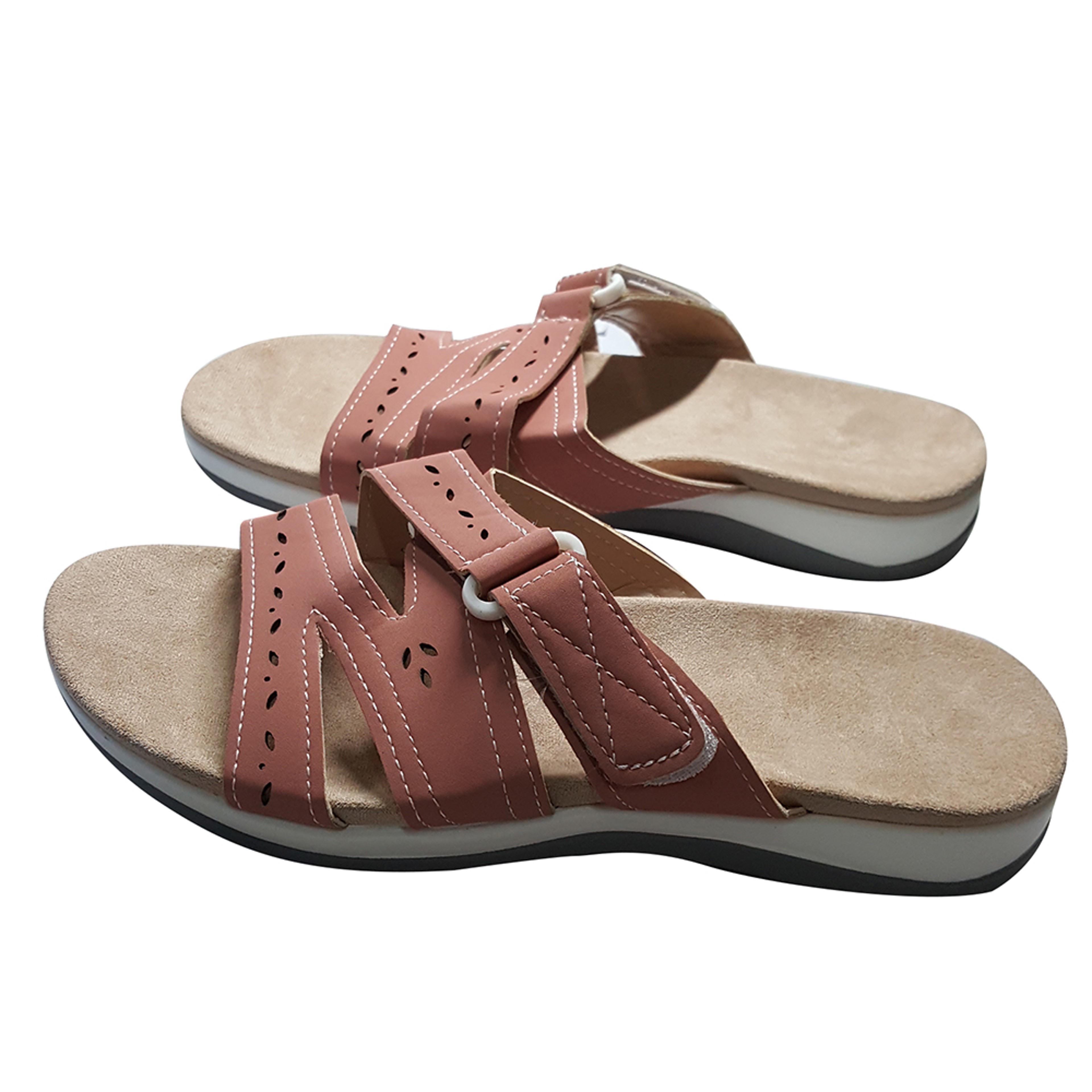 Women Orthopedic Hook And Loop Flat Sandals Round Toe Hollow Out Summer Comfort Shoes 3