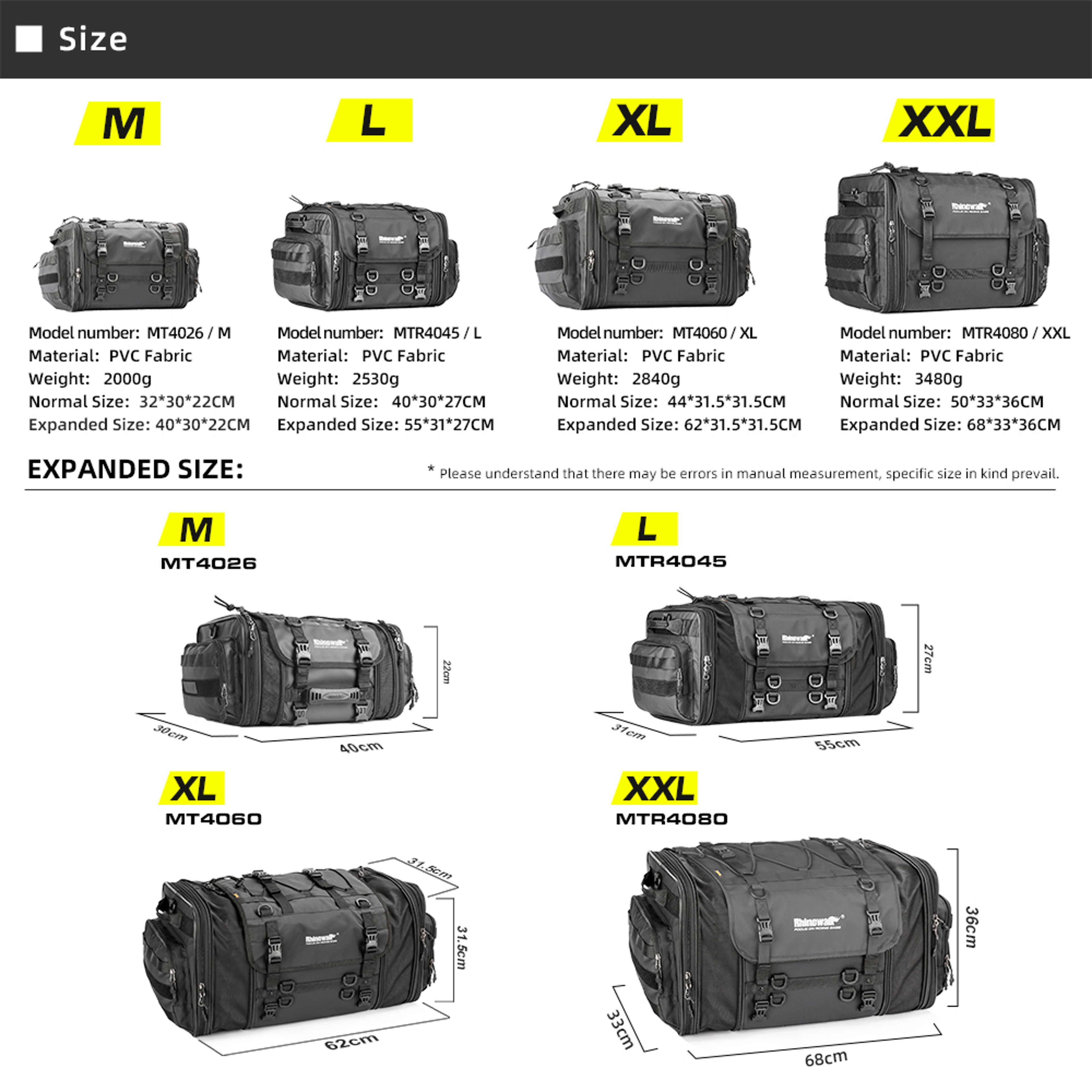 Waterproof Motorcycle Travel Luggage Bag 19L To 80L Expandable Tail Rack Bag 7