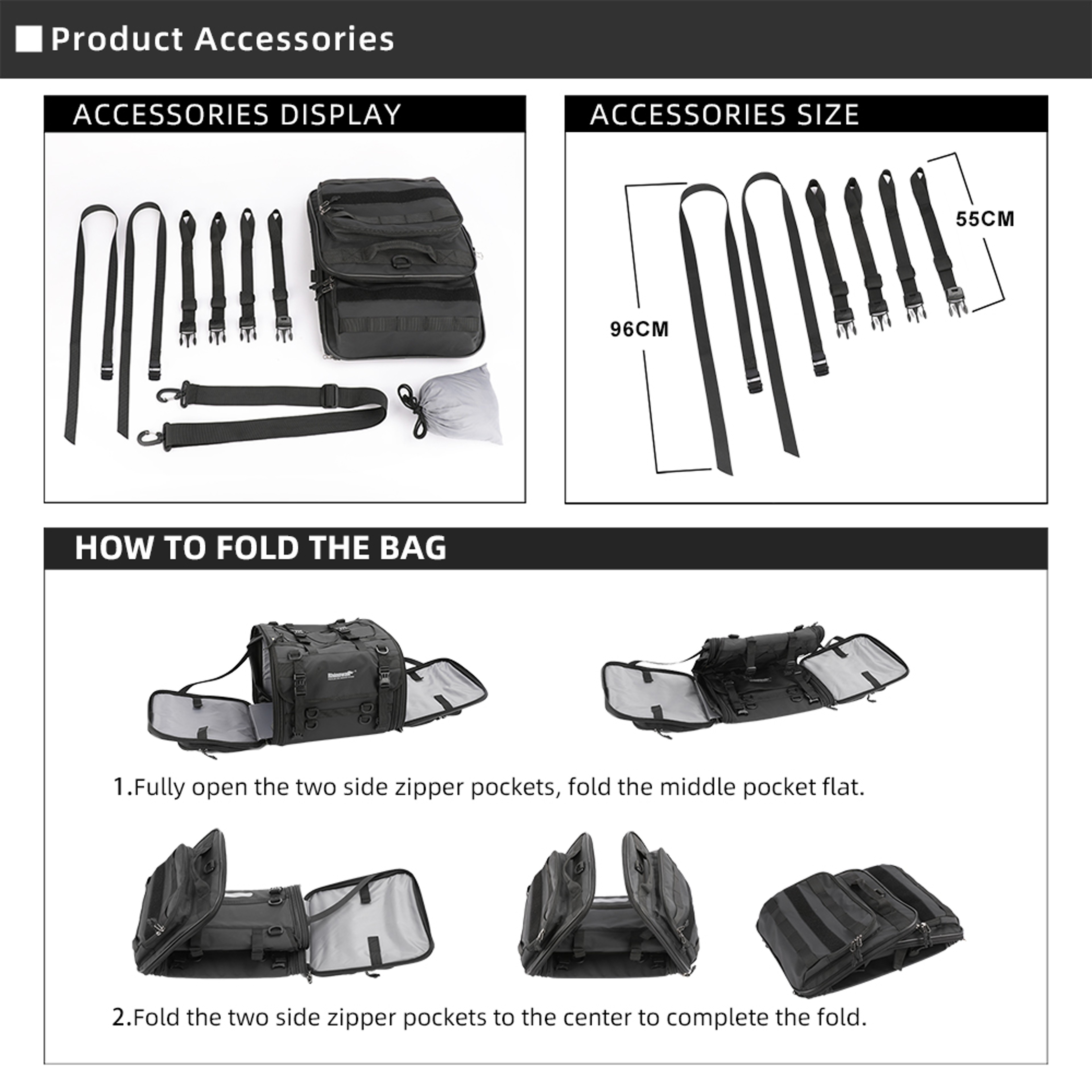 Waterproof Motorcycle Travel Luggage Bag 19L To 80L Expandable Tail Rack Bag 10