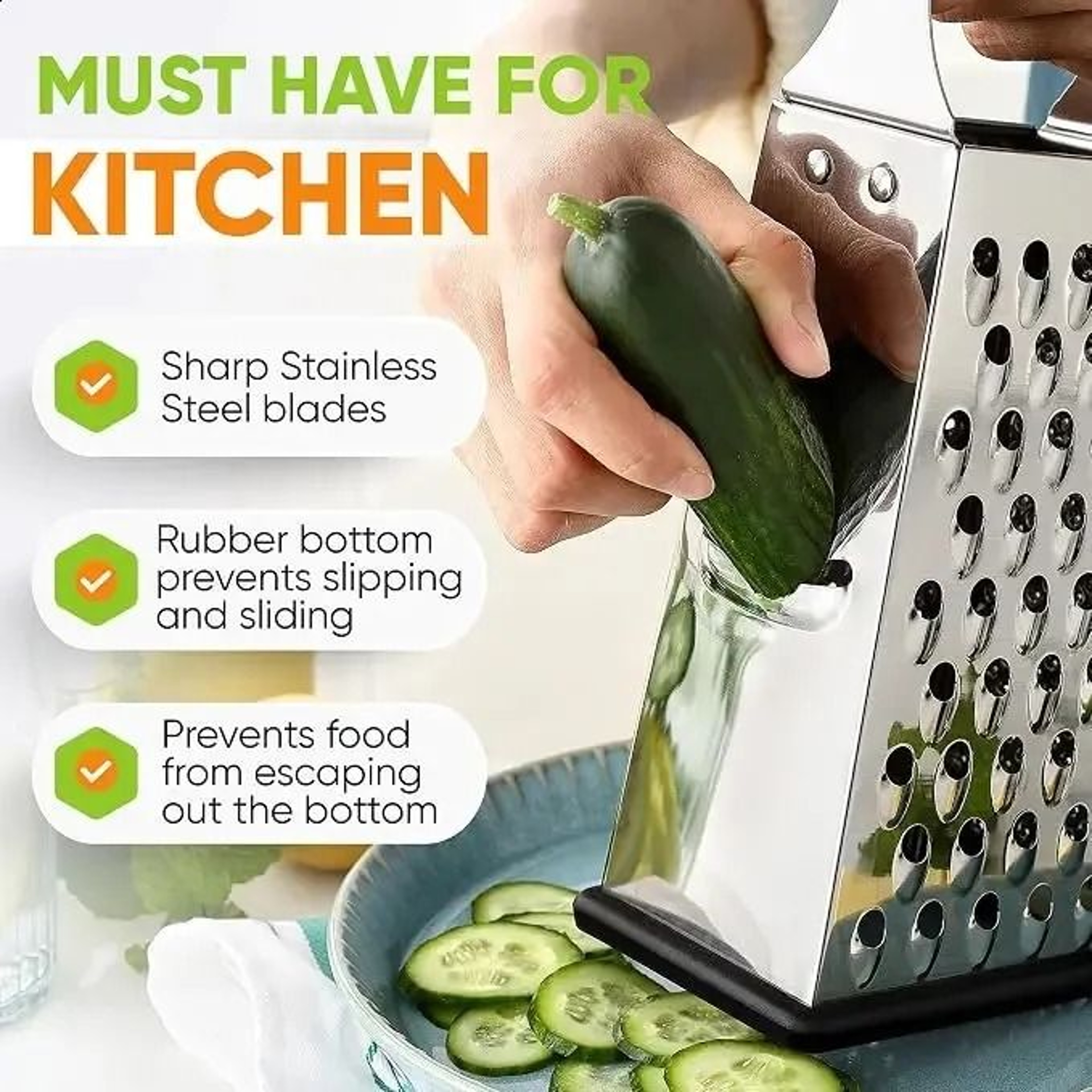 Stainless Steel Sided Box Grater Cheese Grater Vegetable Slicer Zester 5