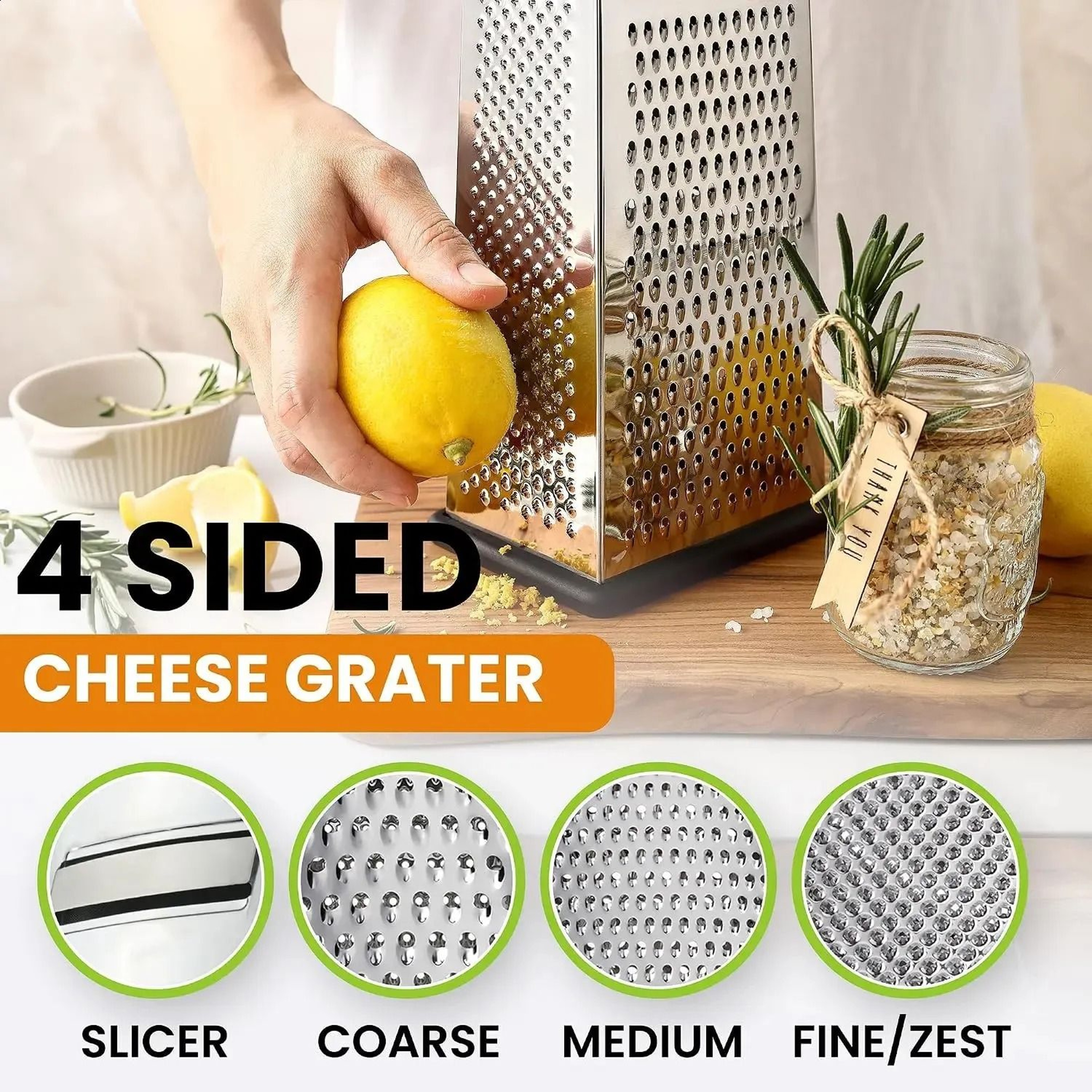 Stainless Steel Sided Box Grater Cheese Grater Vegetable Slicer Zester 3