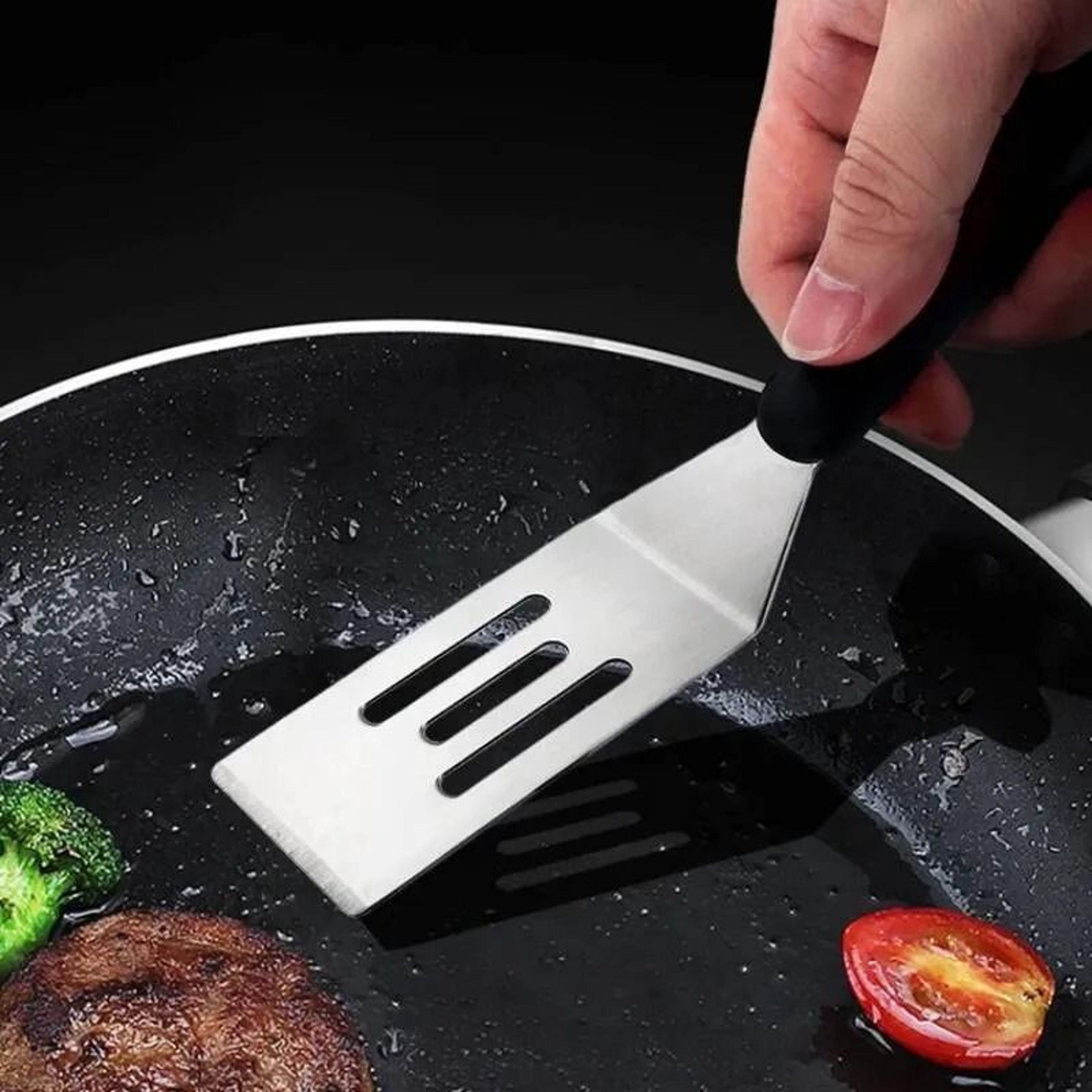 Perforated Stainless Steel Cooking Spatula For Pancakes Eggs And Frying 2