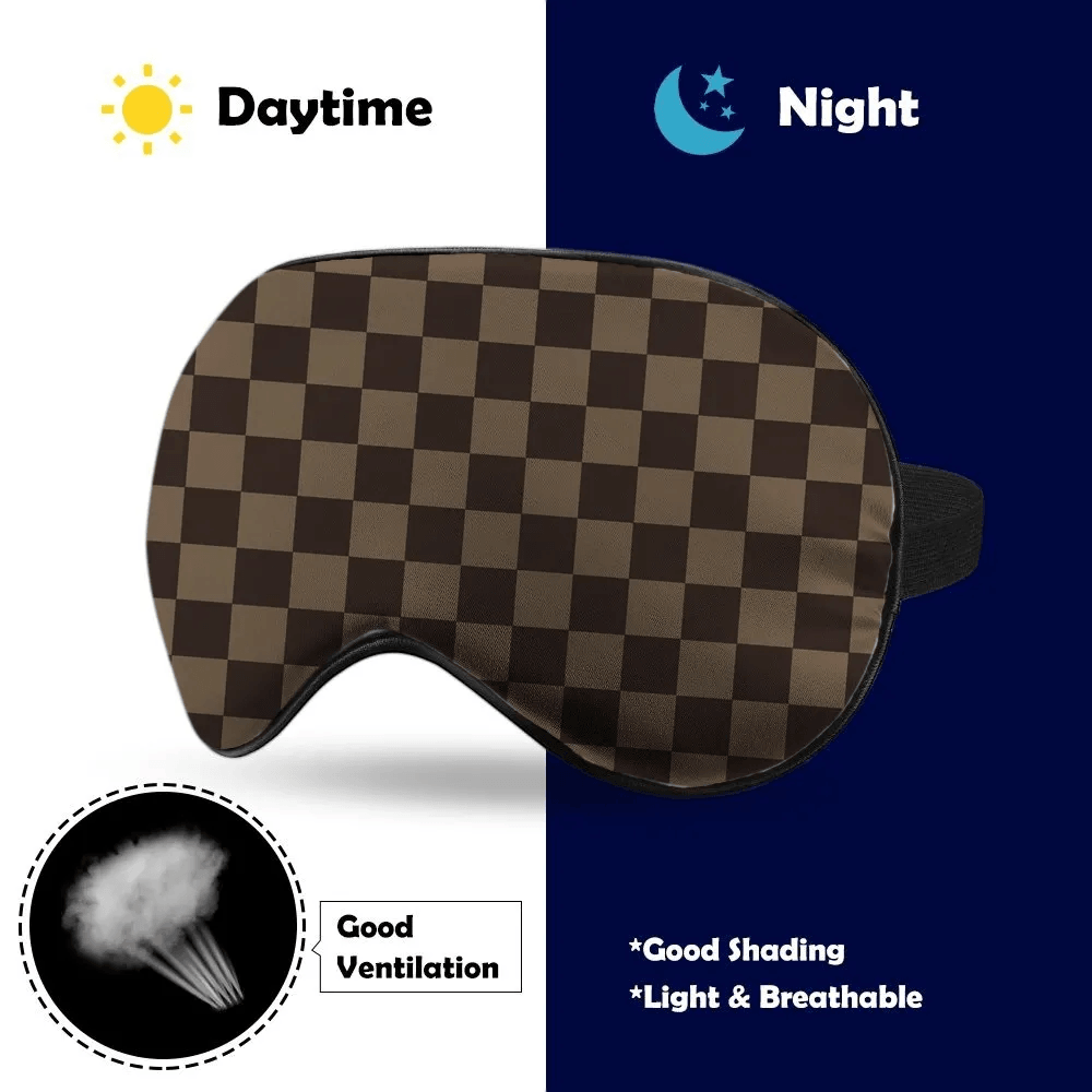 Brown Checkered Sleep Eye Mask Light Blocking Travel Sleep Mask 2