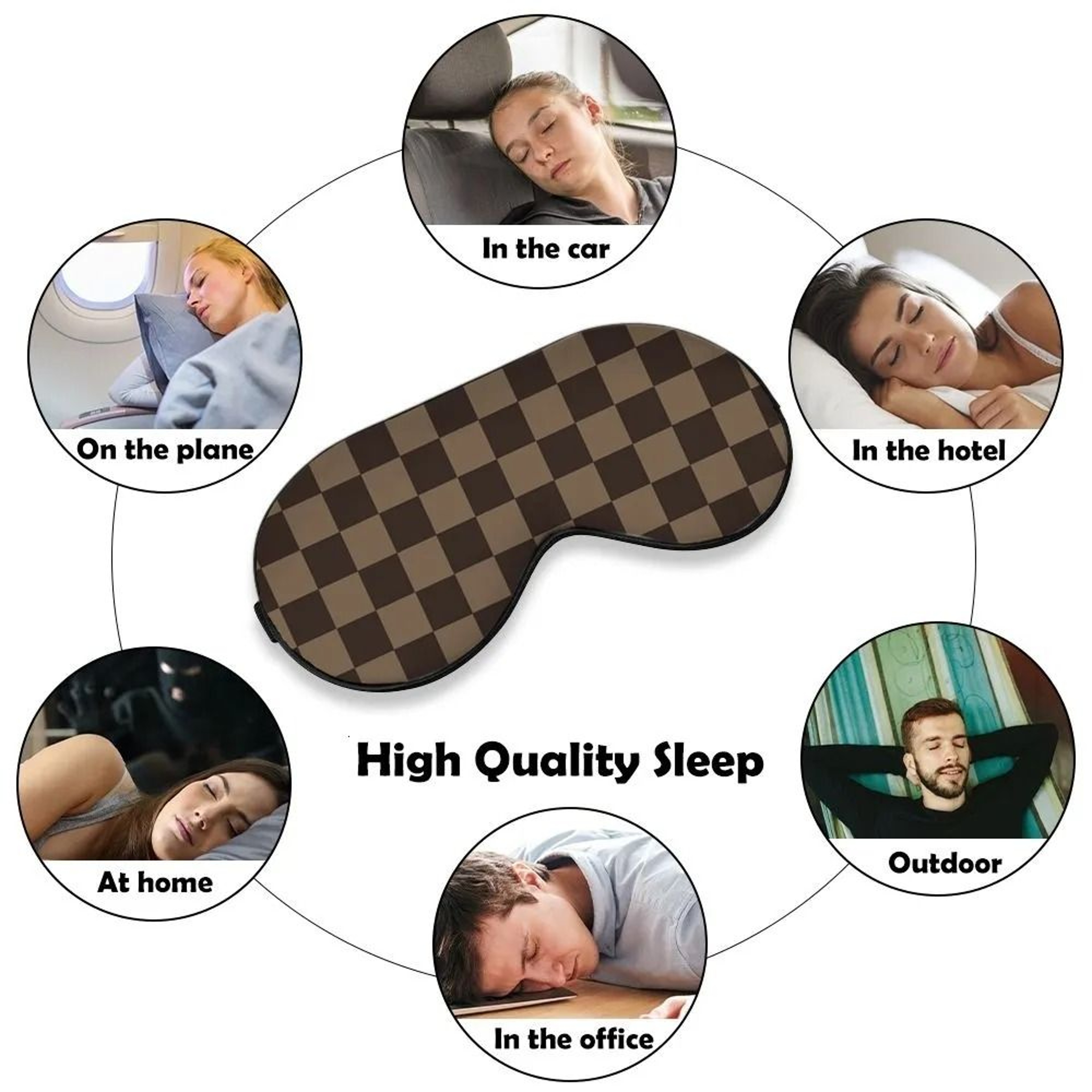Brown Checkered Sleep Eye Mask Light Blocking Travel Sleep Mask 3
