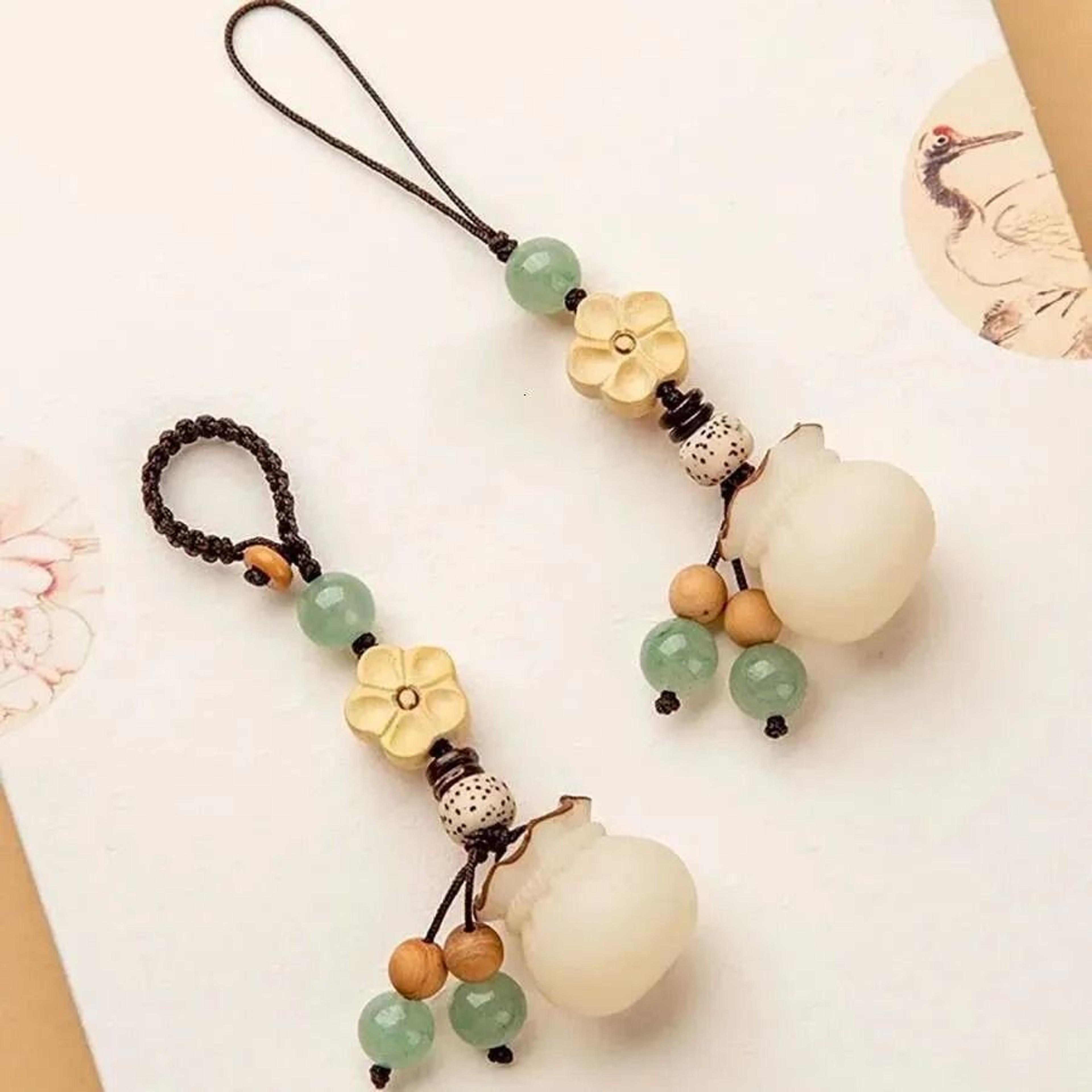 Vintage Bodhi Pendant Keychain Handmade Chinese Lucky Charm 2