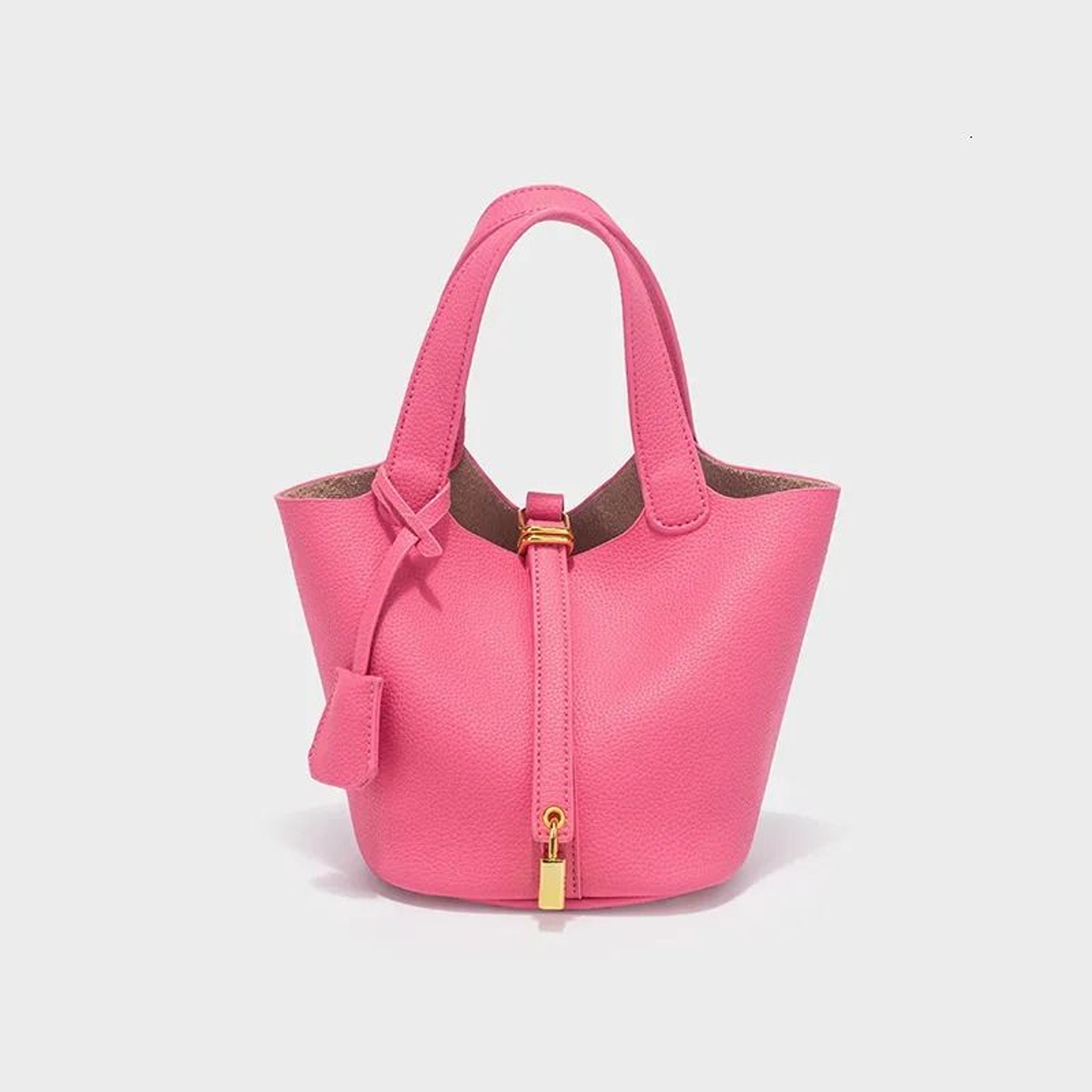 Women Lychee Pattern Bucket Bag Light Luxury Shoulder Handbag 1