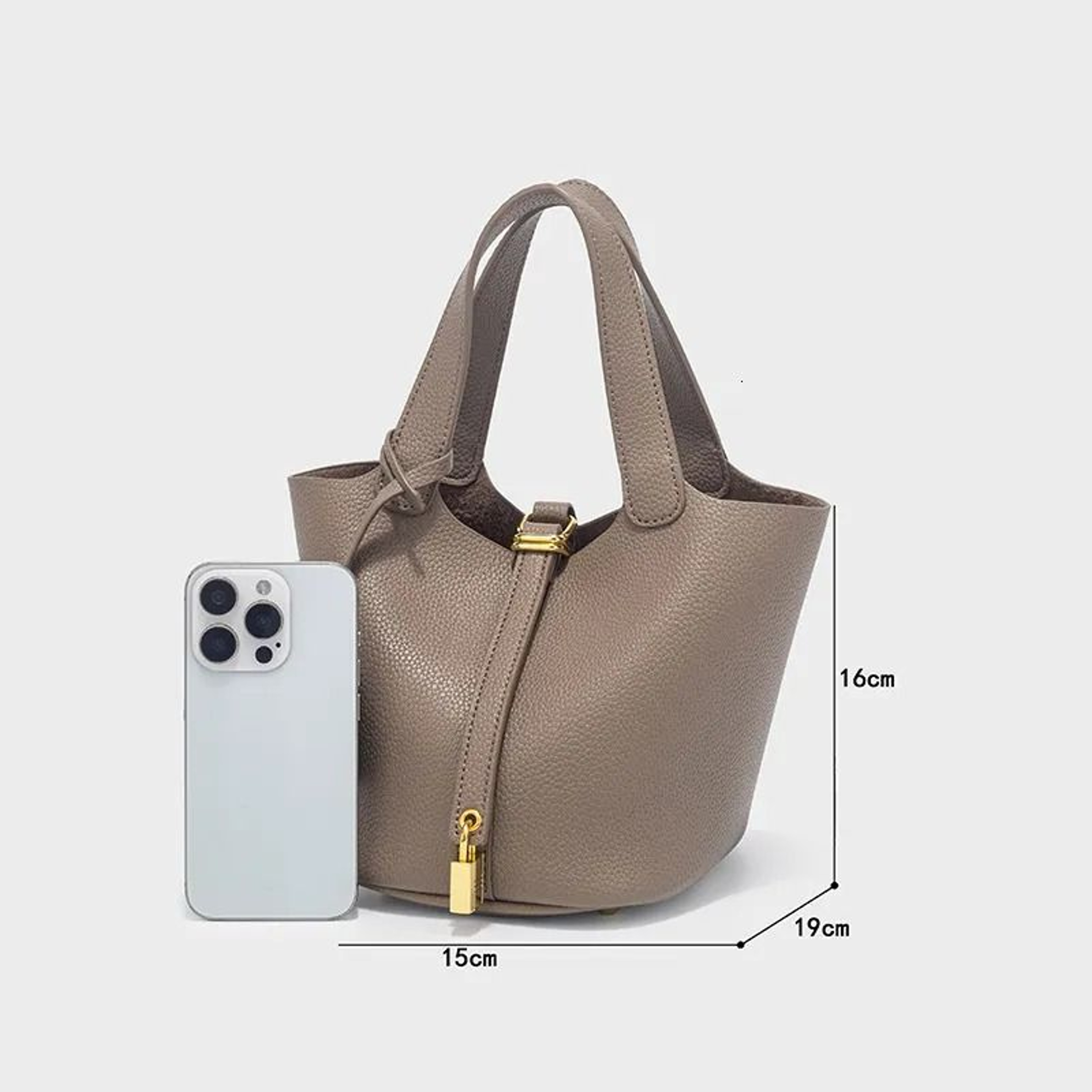 Women Lychee Pattern Bucket Bag Light Luxury Shoulder Handbag 4
