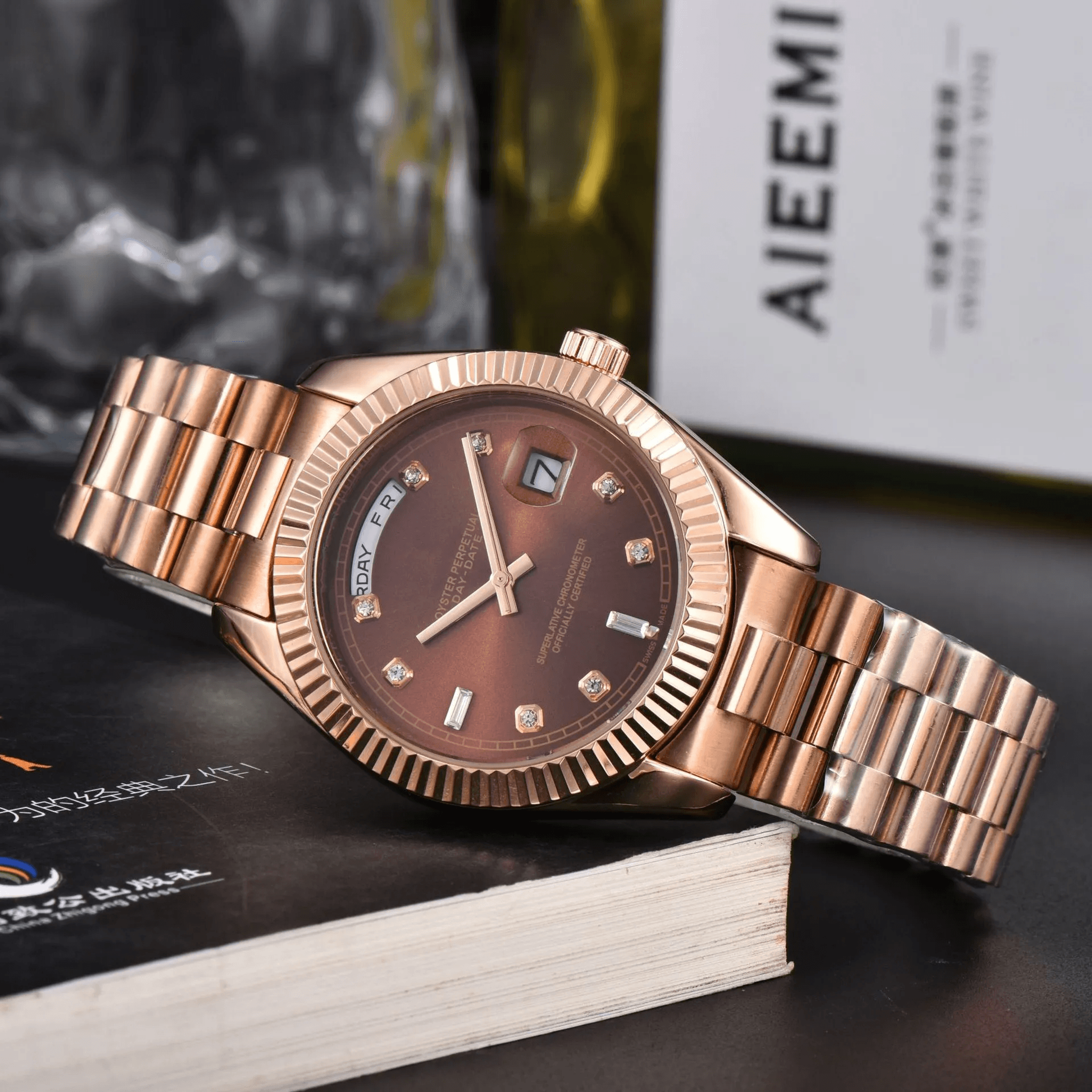 Luxury Mens Quartz Watch Waterproof Stainless Steel Diamond Dial Wristwatch 2