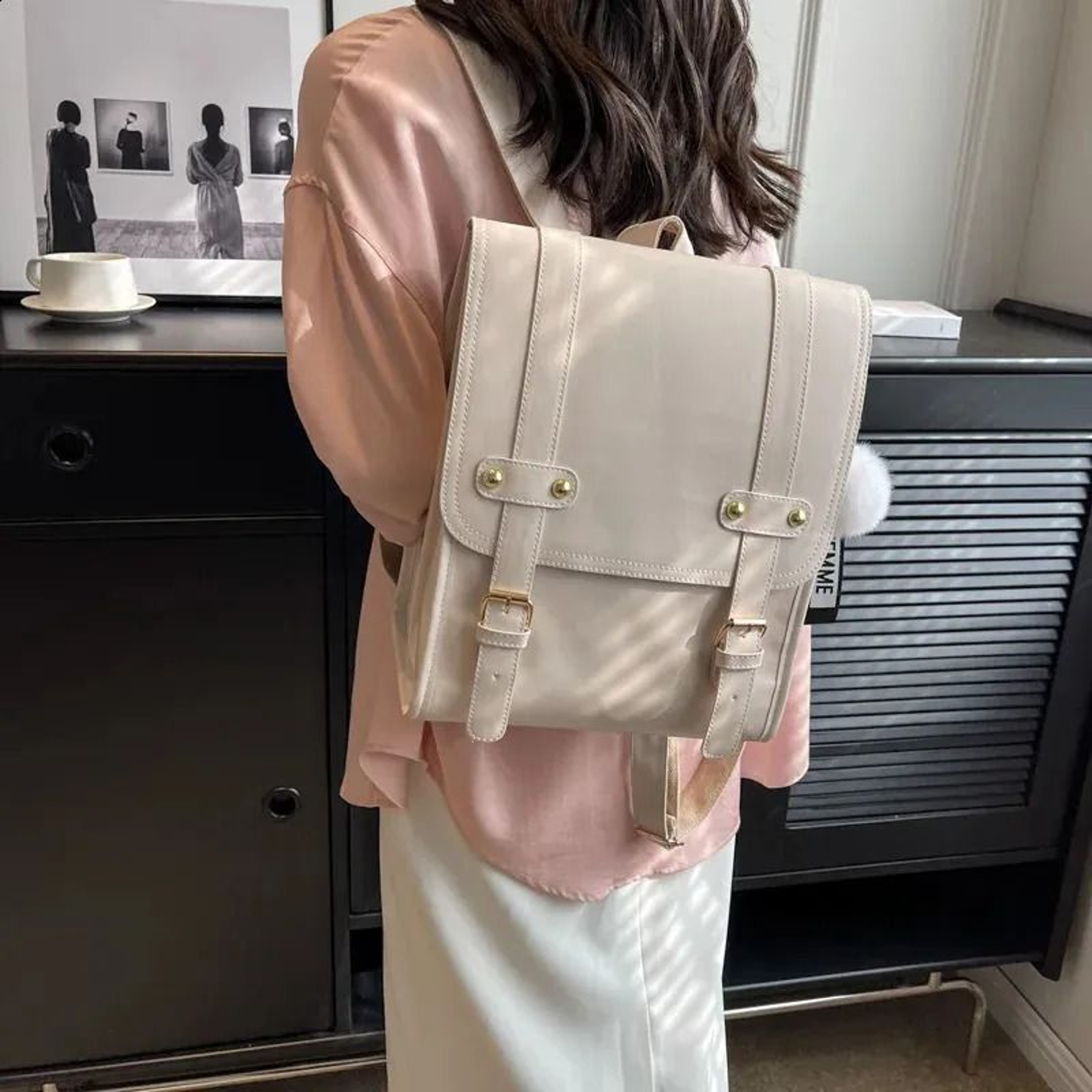 Uniform Style PU Leather School Backpack For Women College Laptop Bag 6