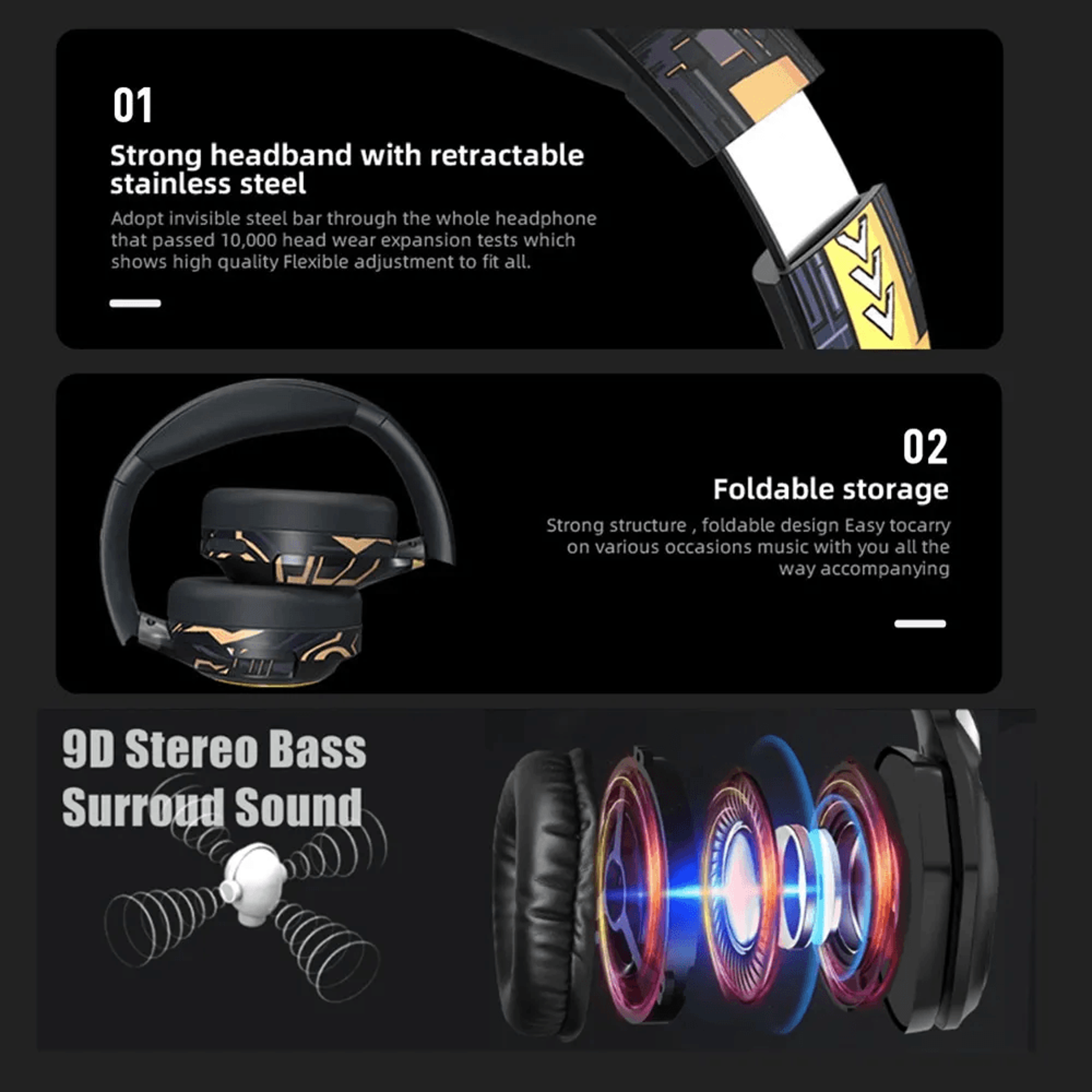 Wireless Gaming Headset For With Mic Noise Cancelling Foldable Stereo 6