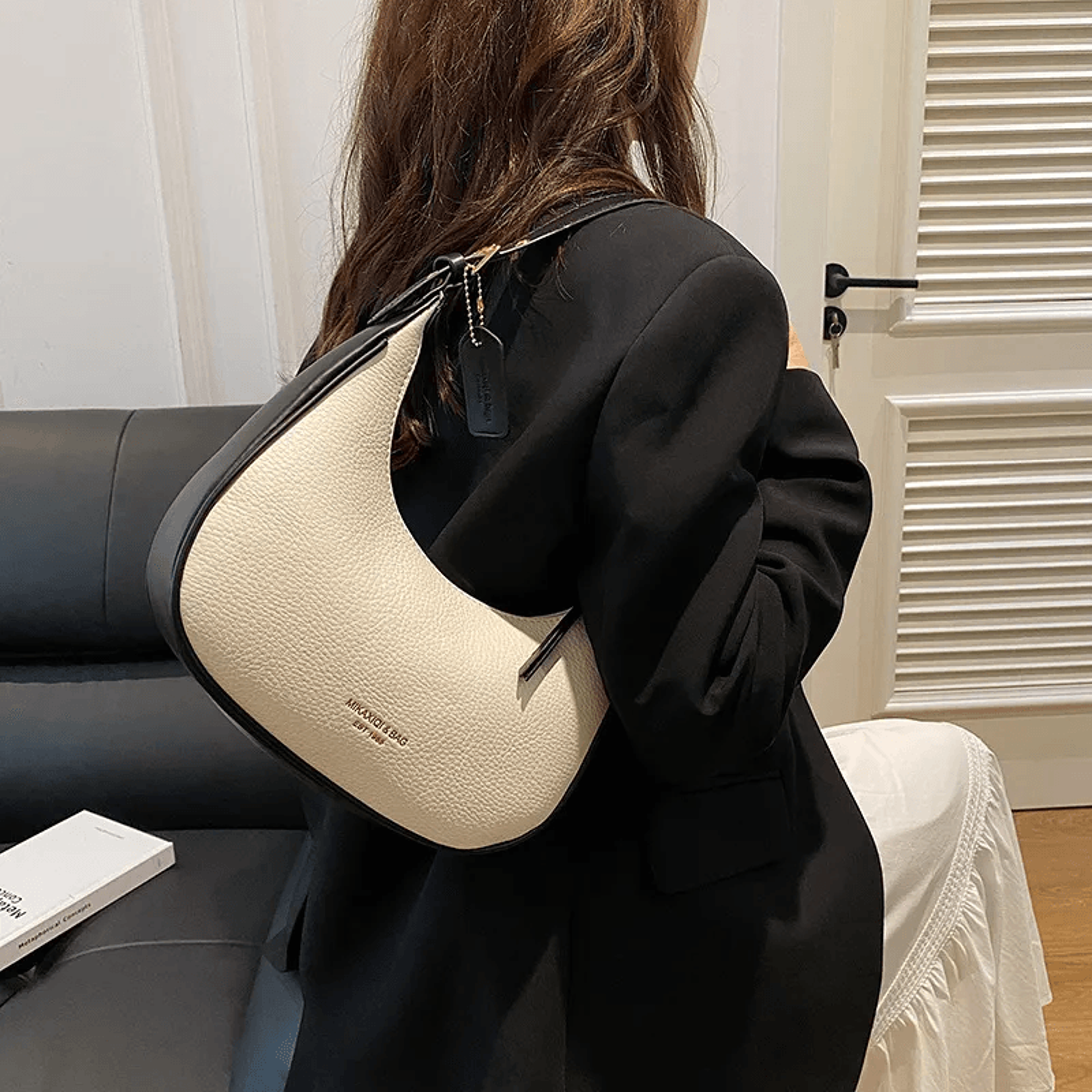Textured Crescent Crossbody Bag Women Chic Underarm Shoulder Tote 4