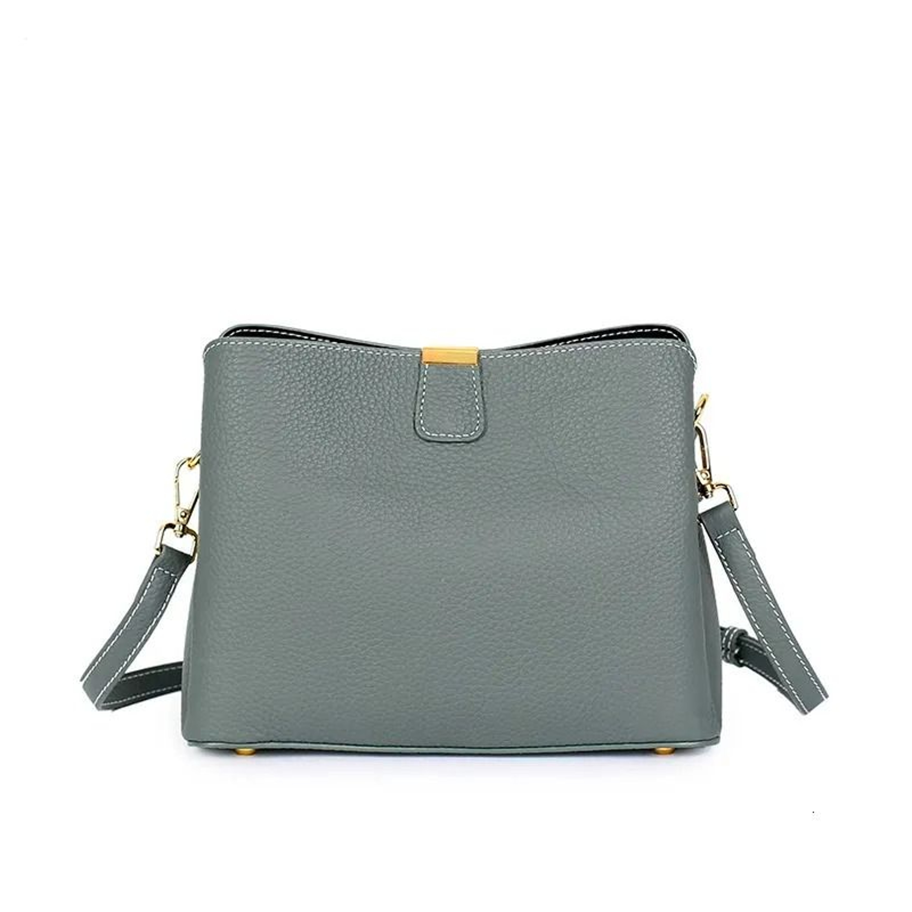 Genuine Leather Bucket Handbag With Dual Straps Gold Lock Shoulder Crossbody Bag 5