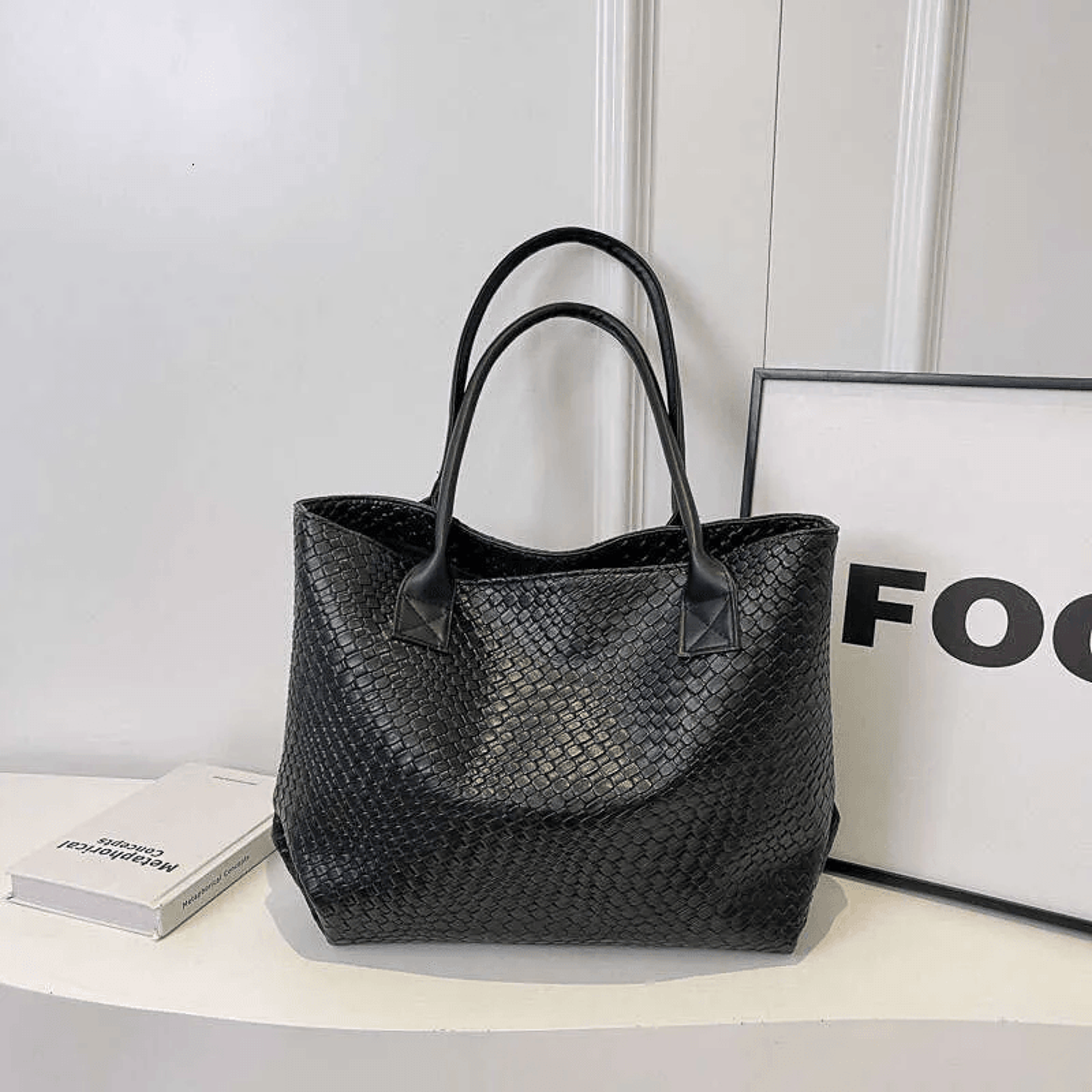 Handmade Woven PU Leather Tote Bag Large Capacity Shoulder Bag For Work Travel Daily Use 1