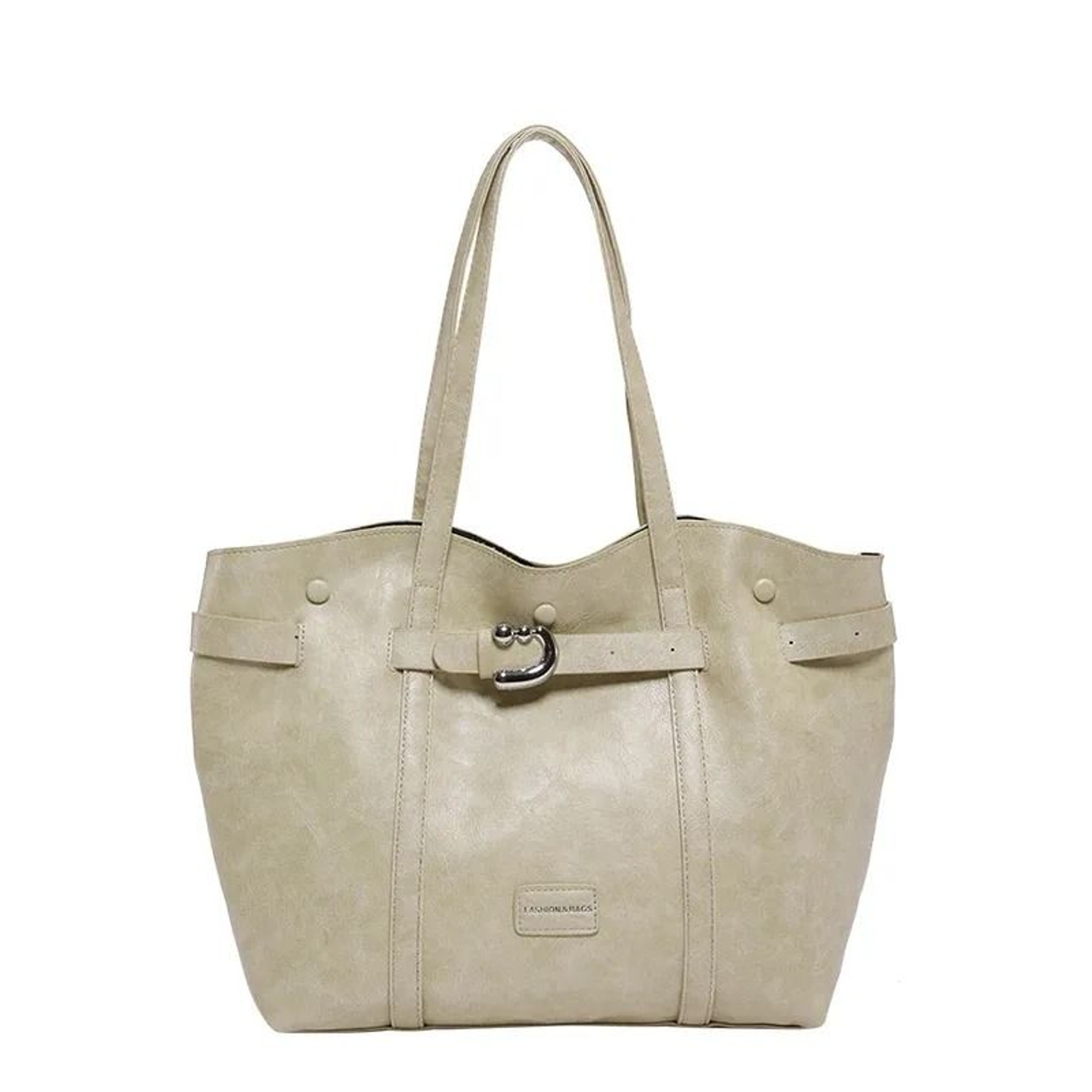 Beige Extra Large Women Tote Bag With Turn Down Pockets And String Closure 1